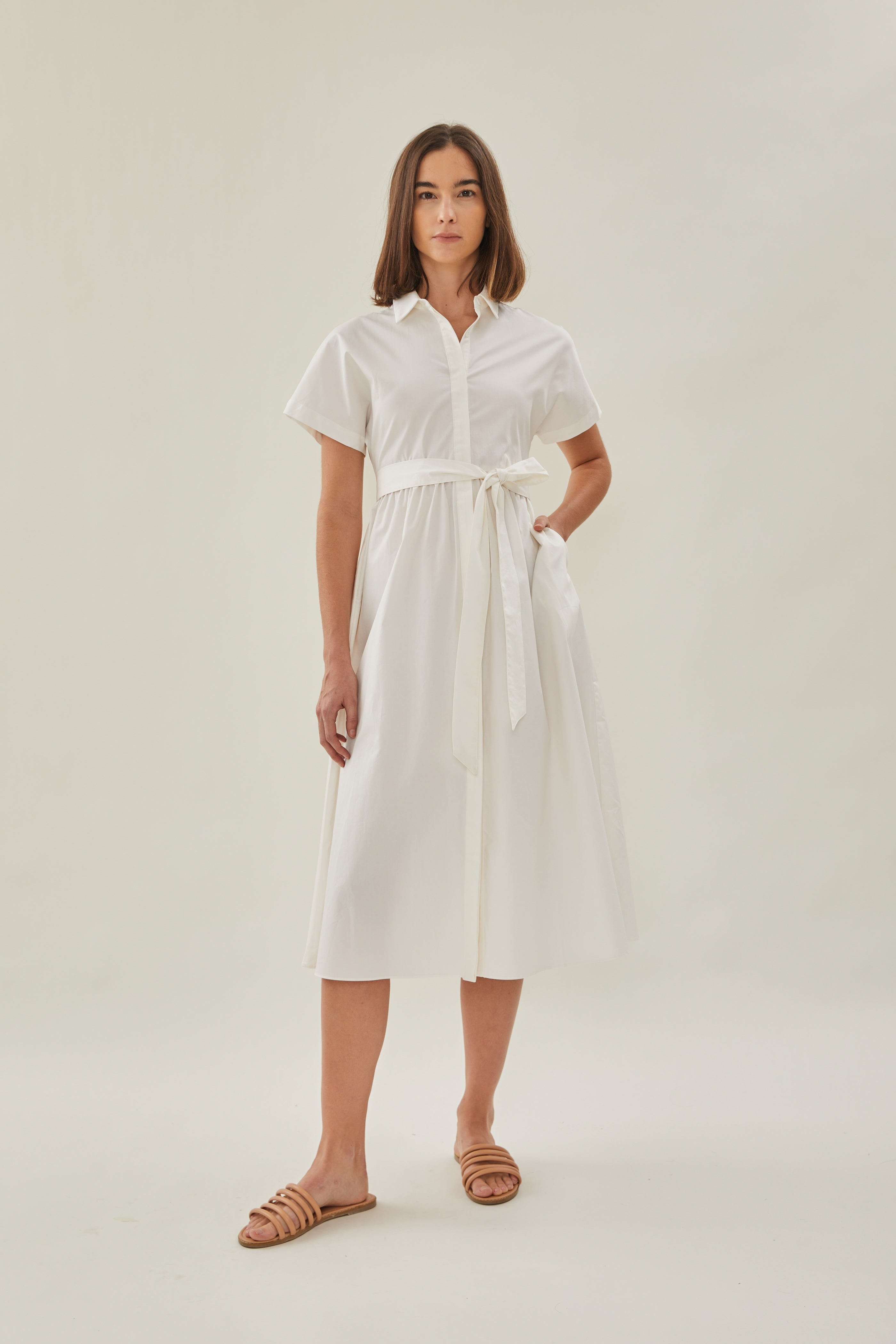 Midi Shirt Dress in White