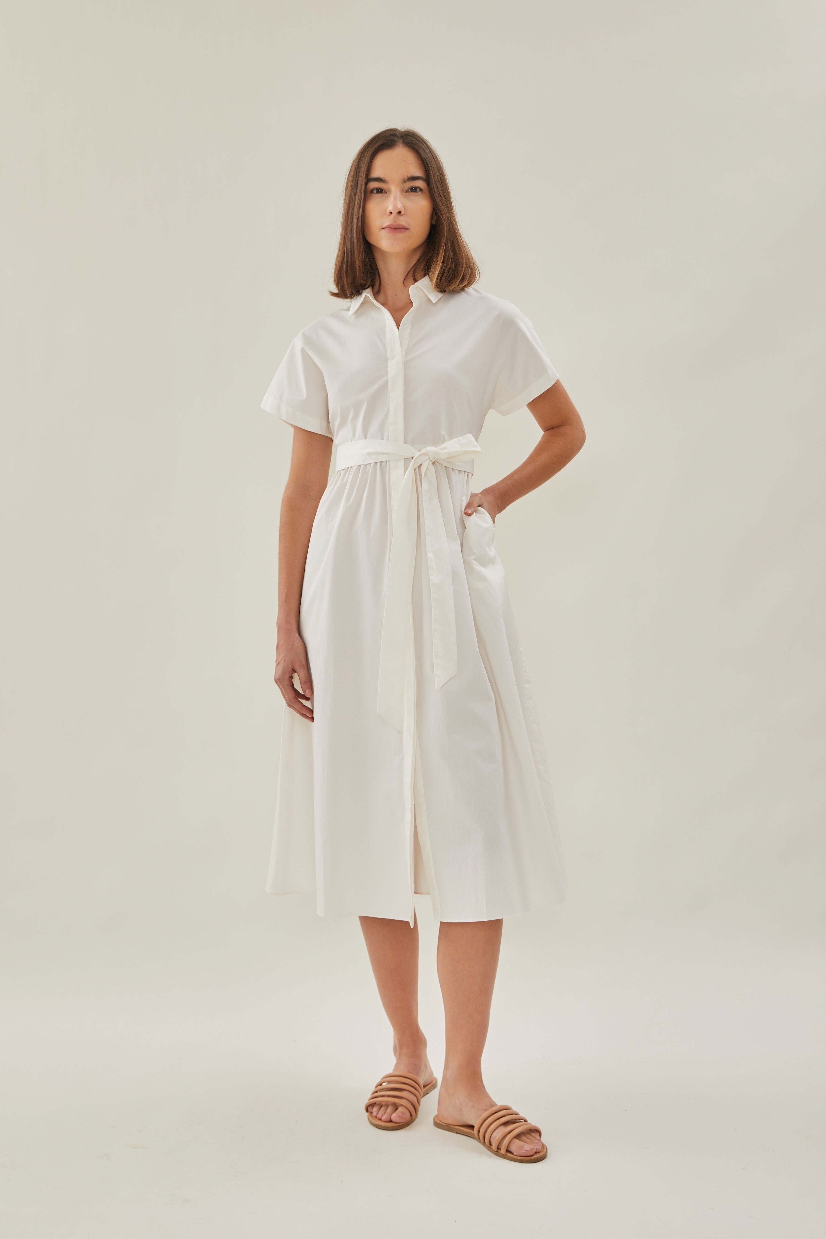 Midi Shirt Dress in White