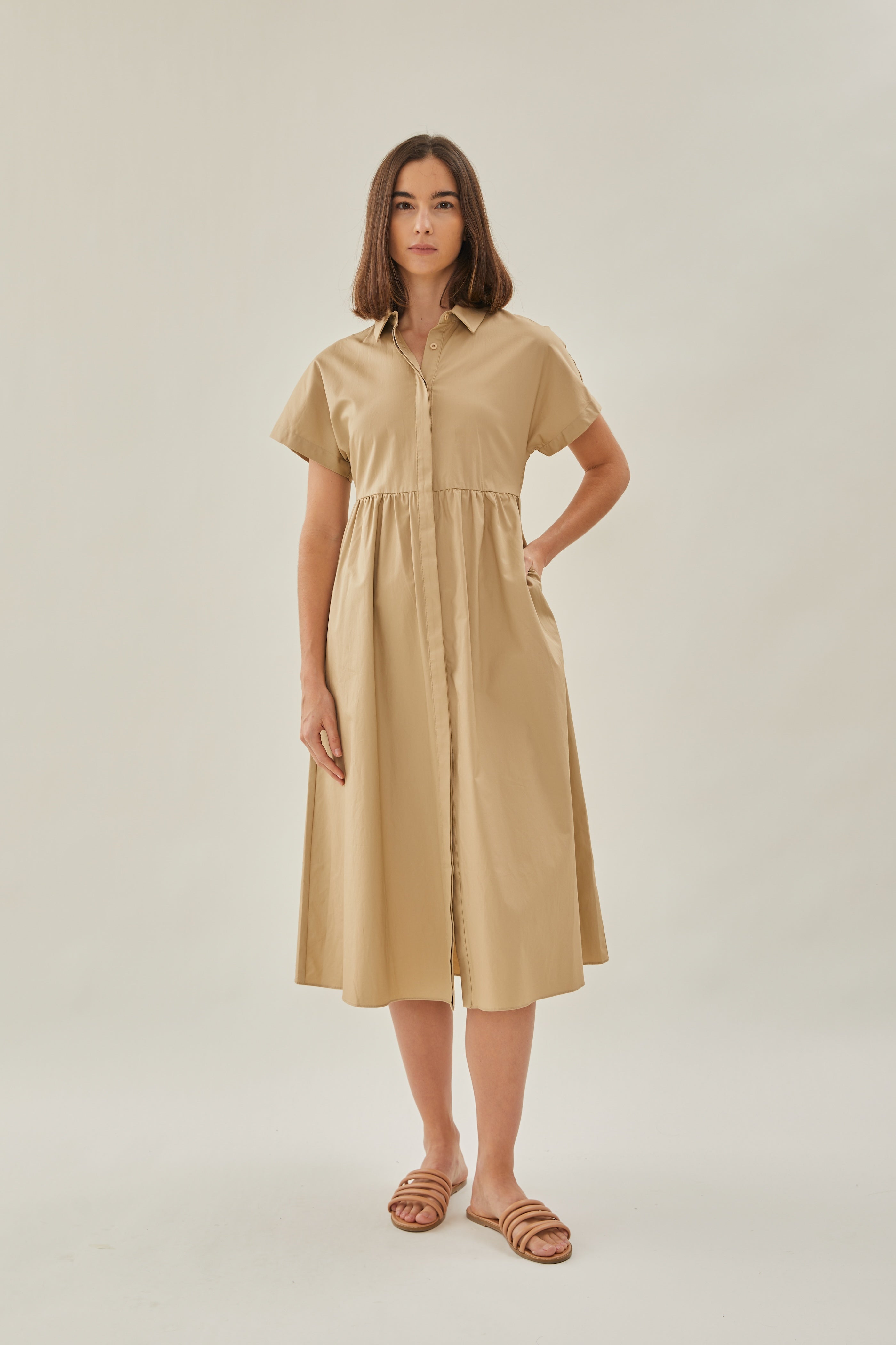 Midi Shirt Dress in Camel