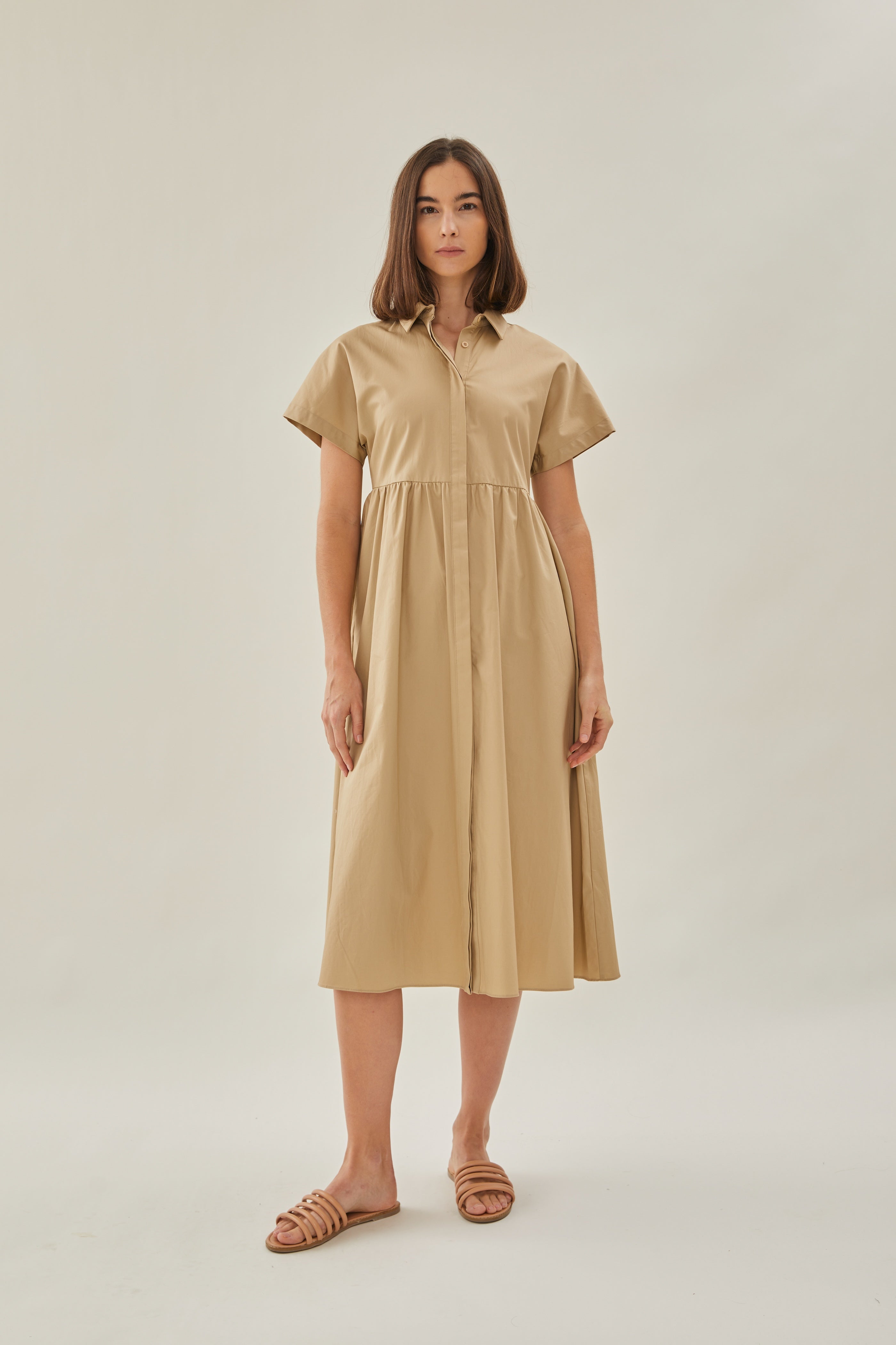 Midi Shirt Dress in Camel