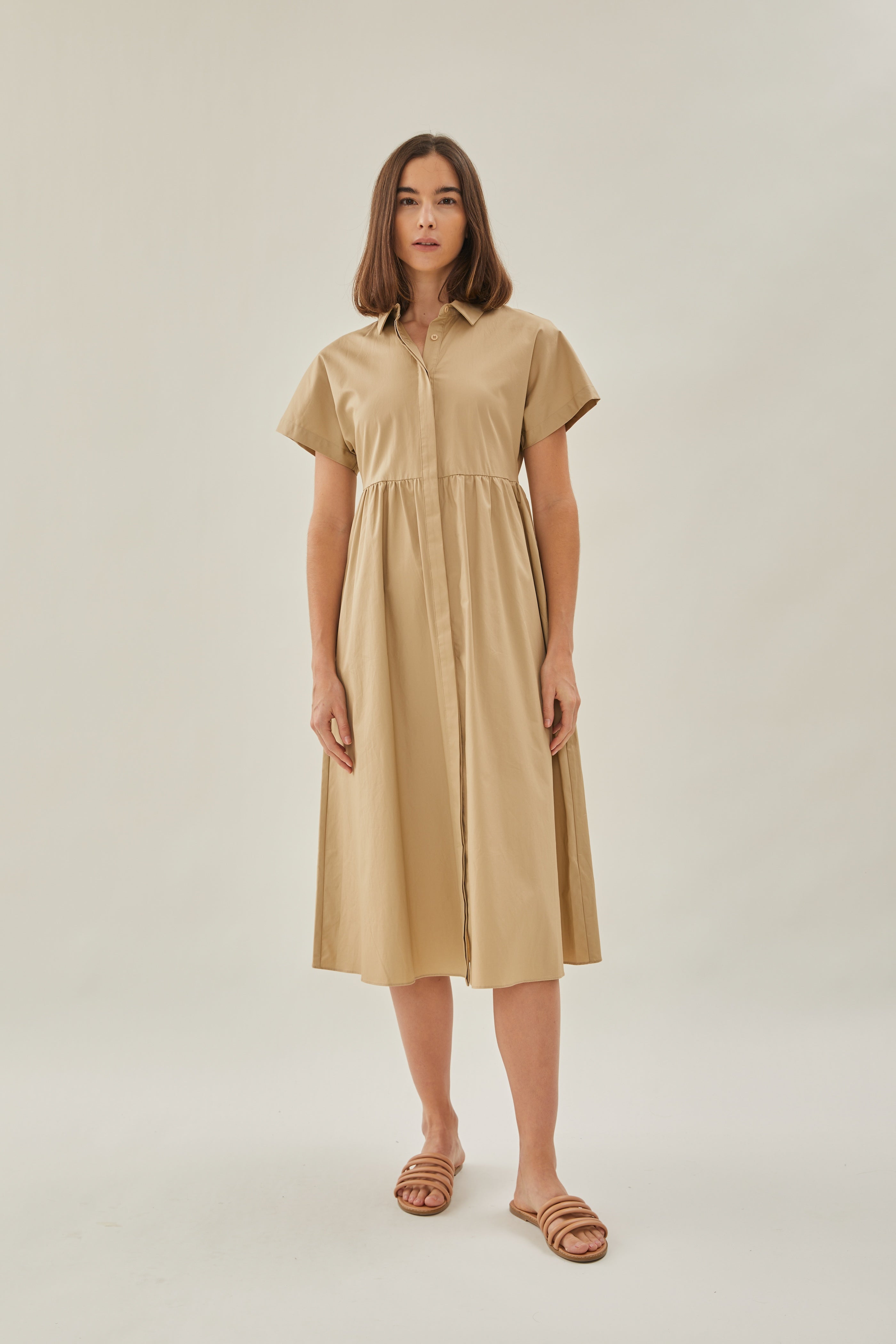 Midi Shirt Dress in Camel