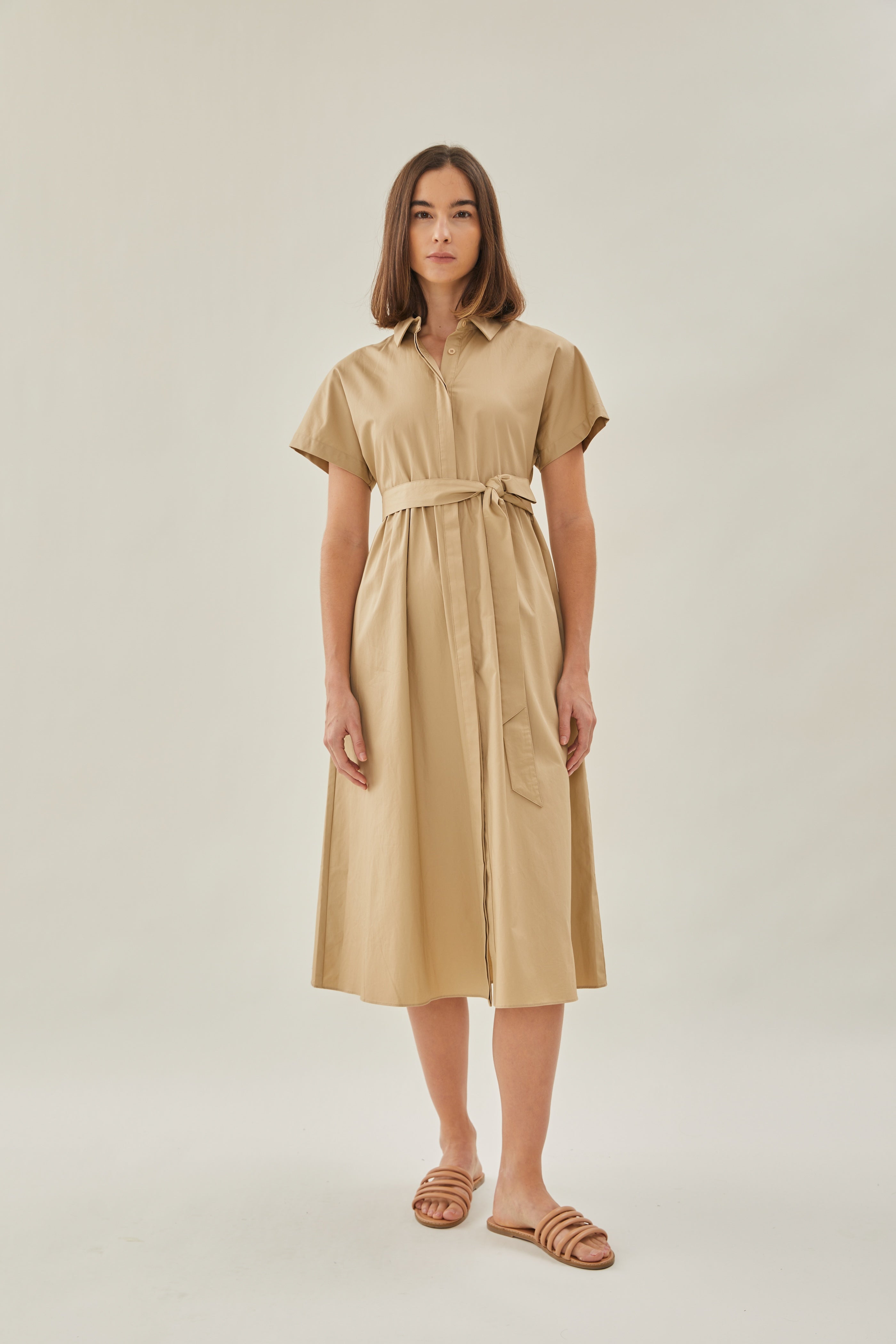 Midi Shirt Dress in Camel