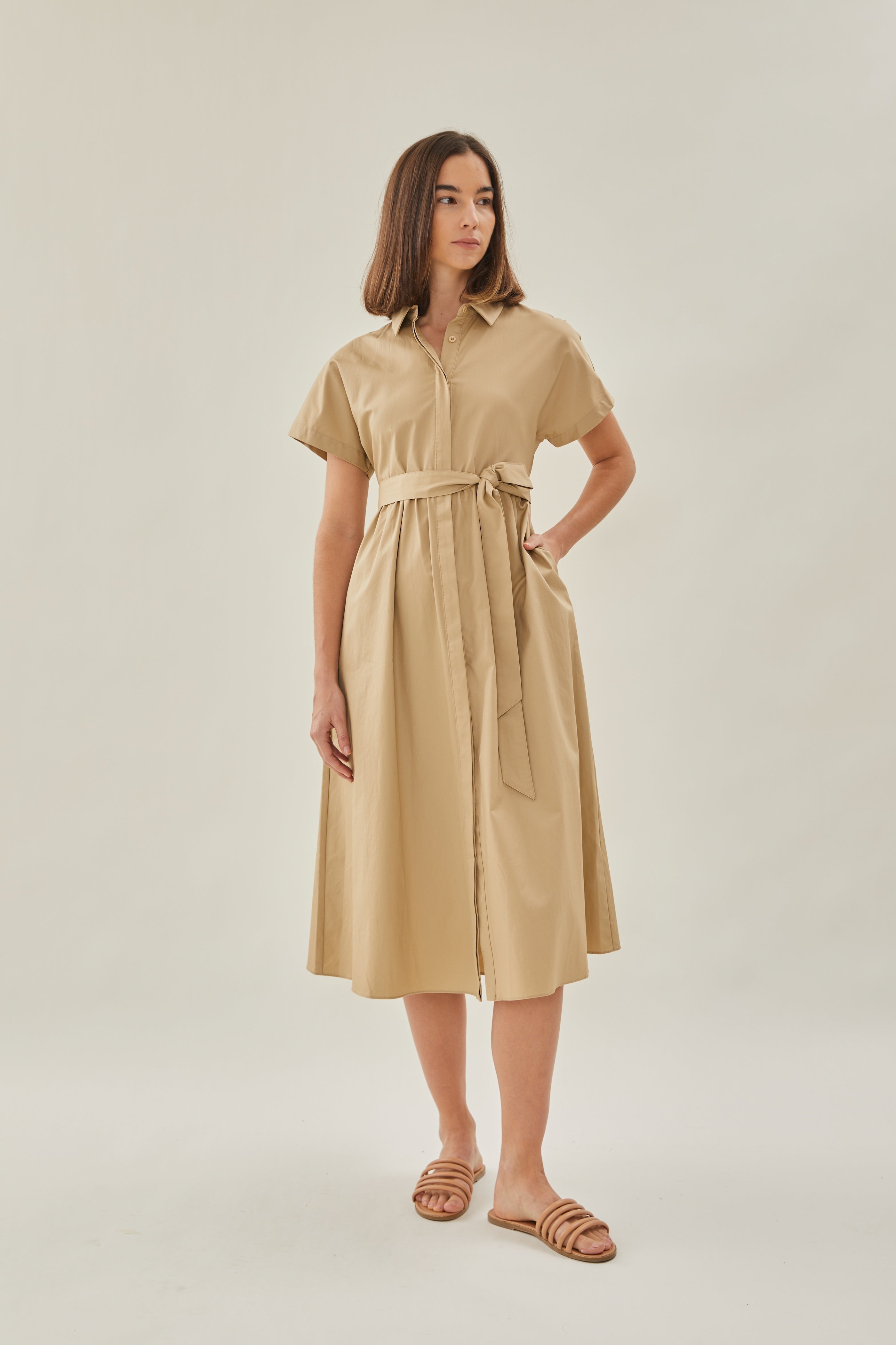 Midi Shirt Dress in Camel