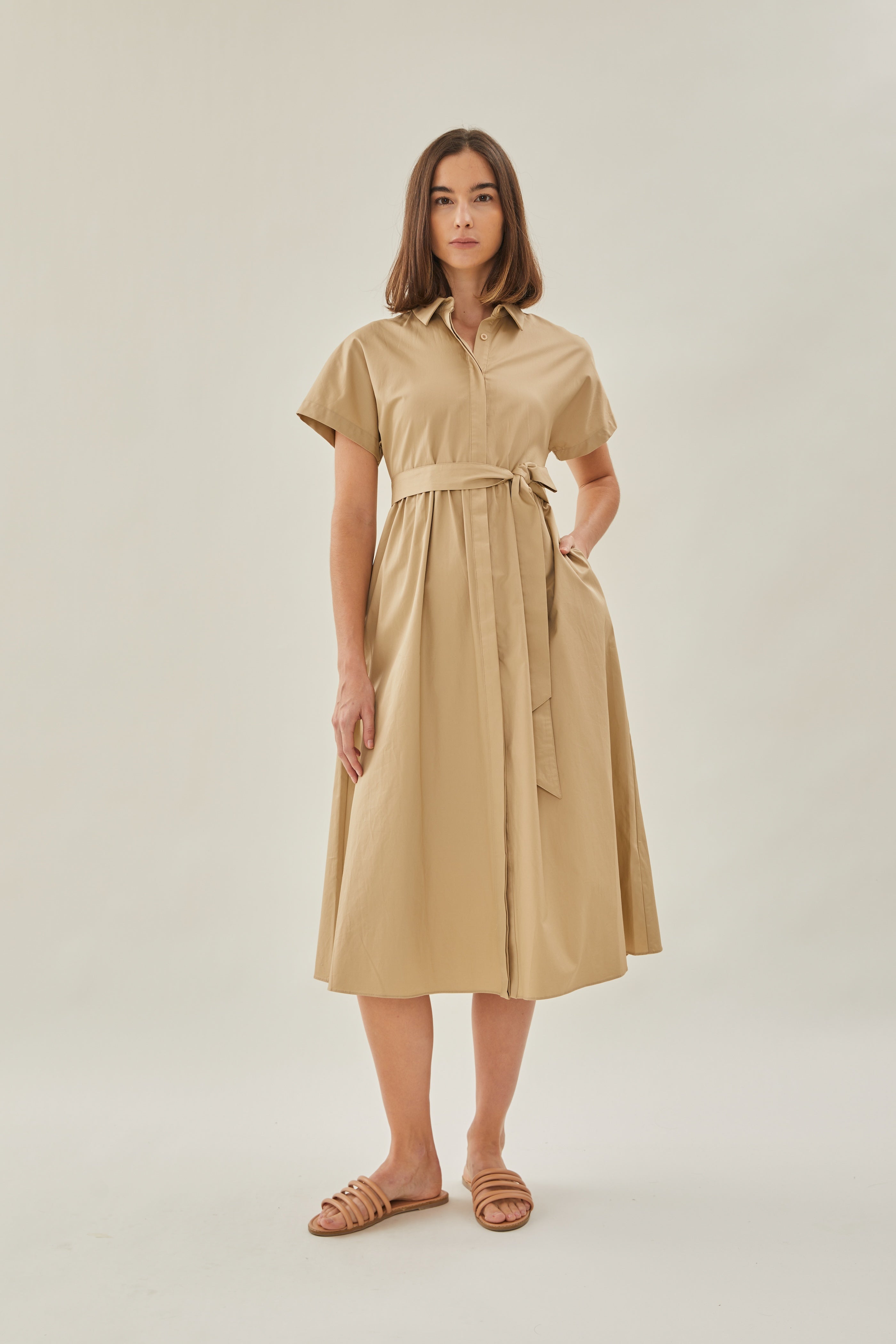 Midi Shirt Dress in Camel