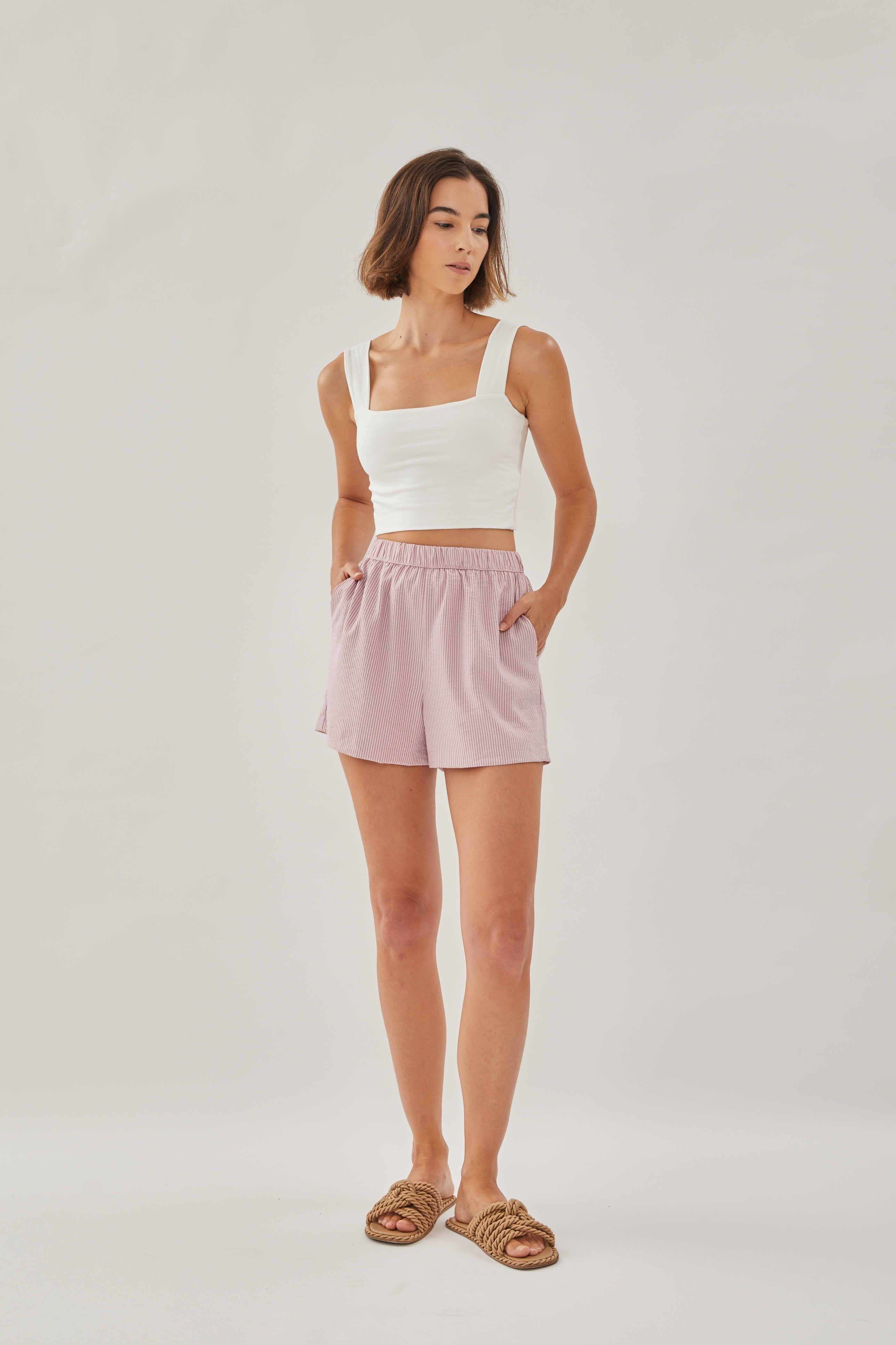 Relaxed Shorts in Stripe Pink