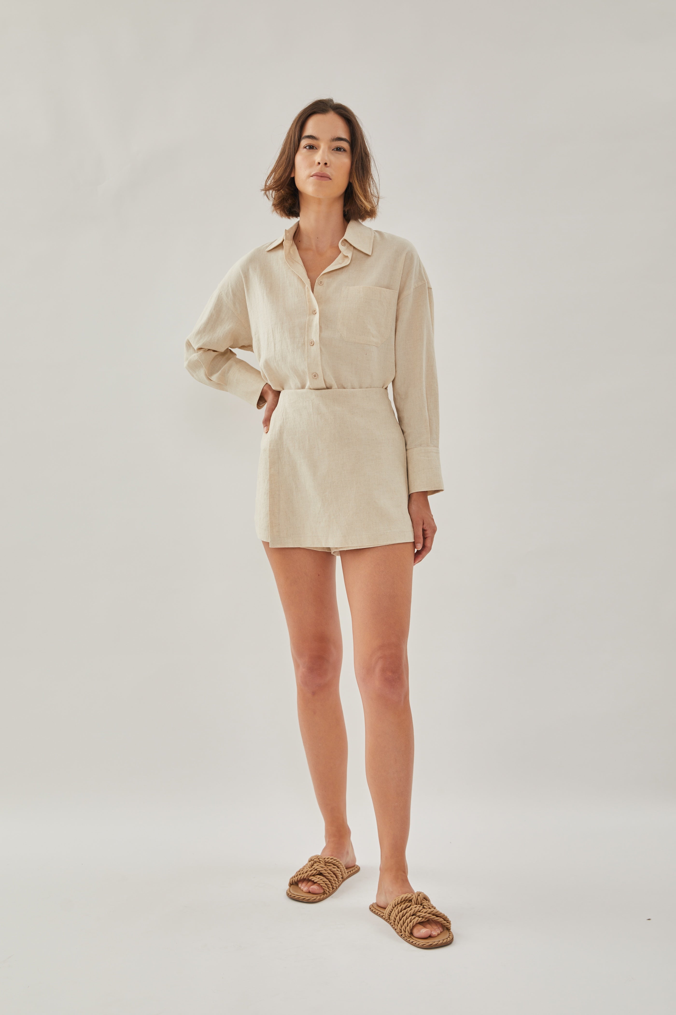 Linen Wrap Skort in Natural