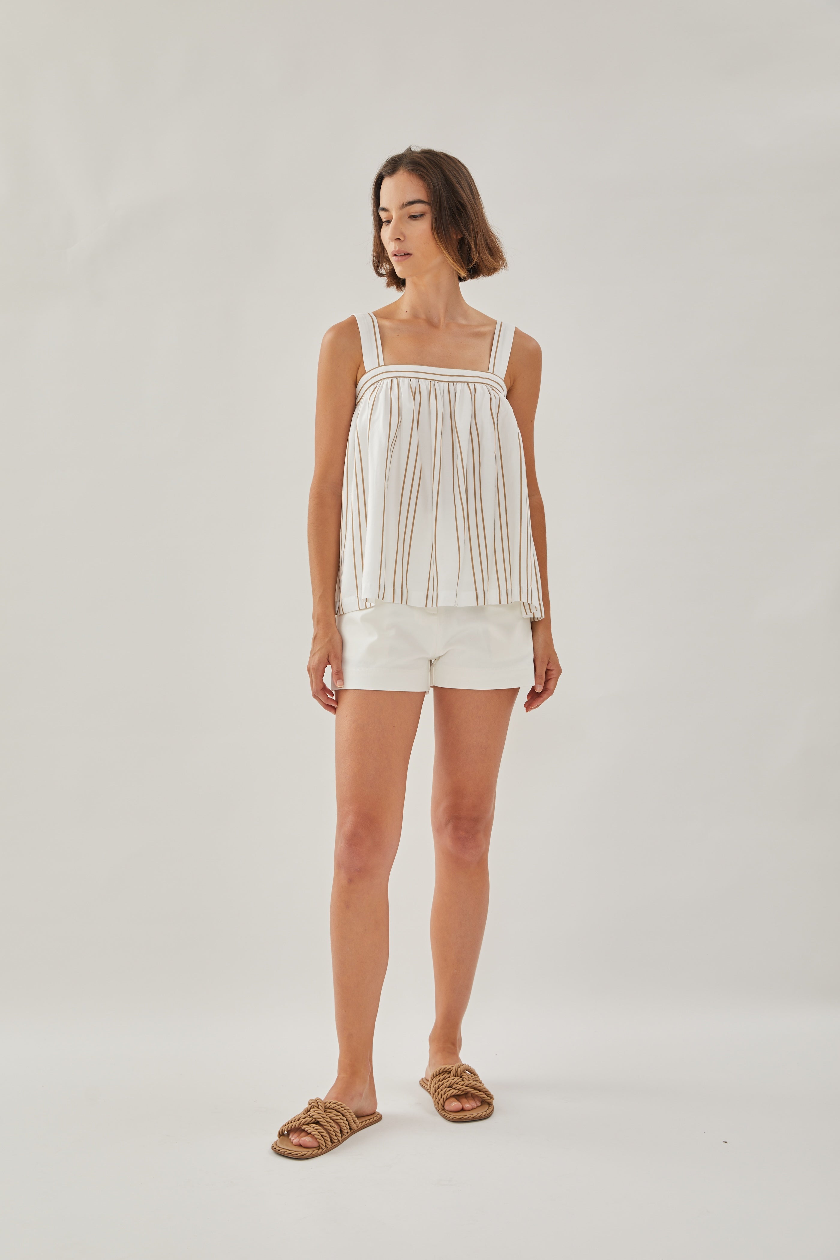 On the Hillside Tie back Top in Stripe Tan