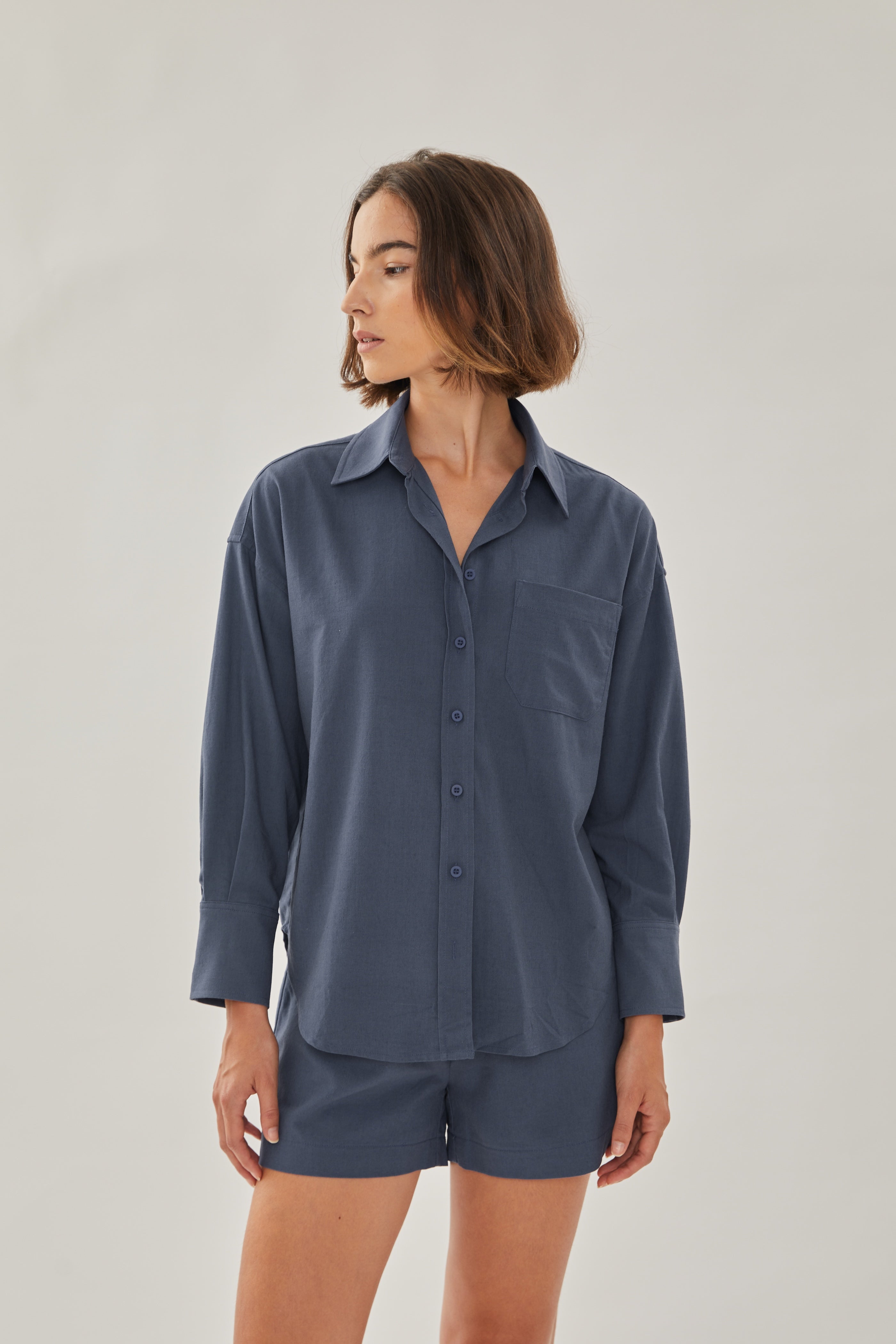 Classic Linen Shirt in Stone Blue