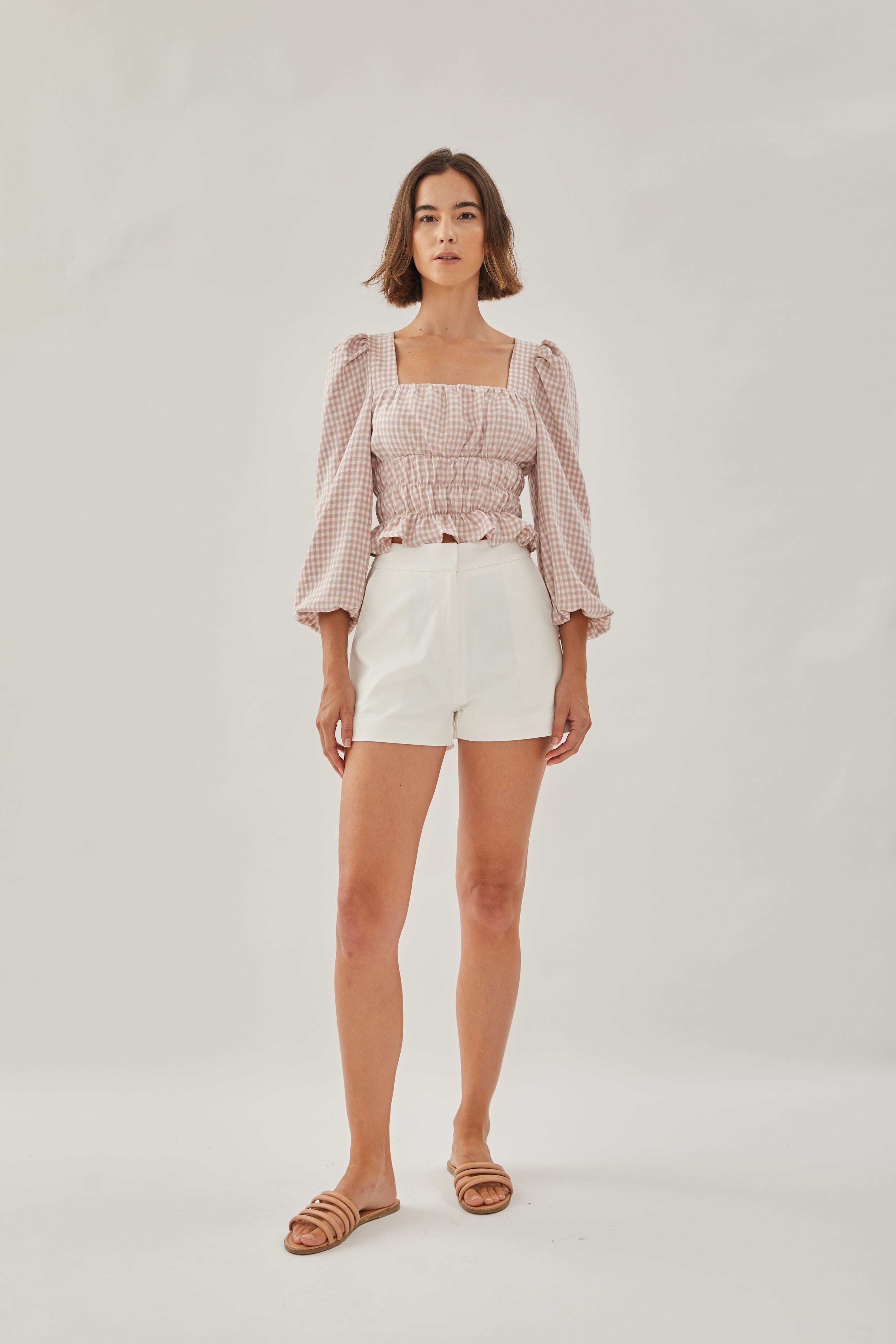 Sleeved Ruffle Top in Gingham Pink