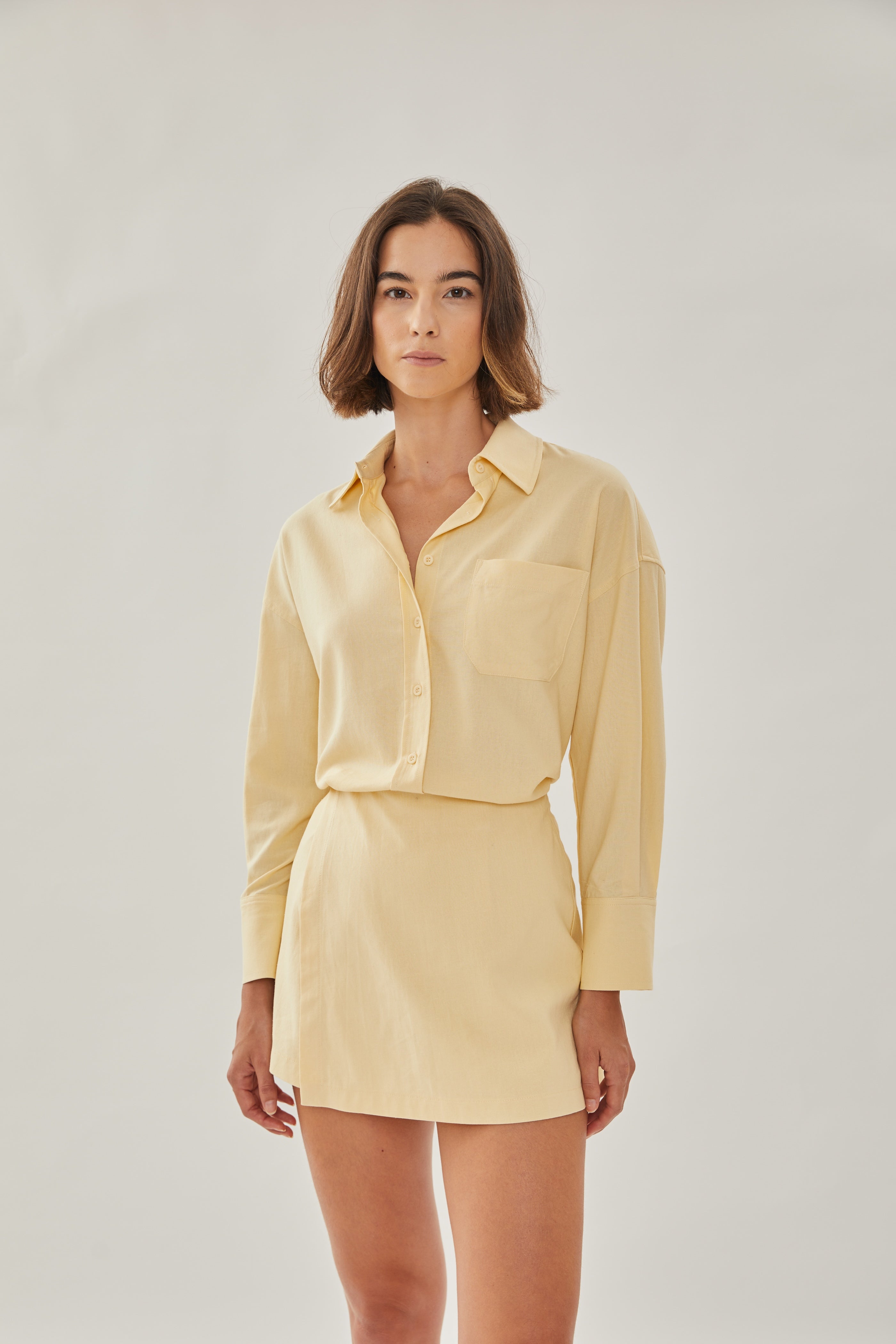 Linen Wrap Skort in Soft Yellow