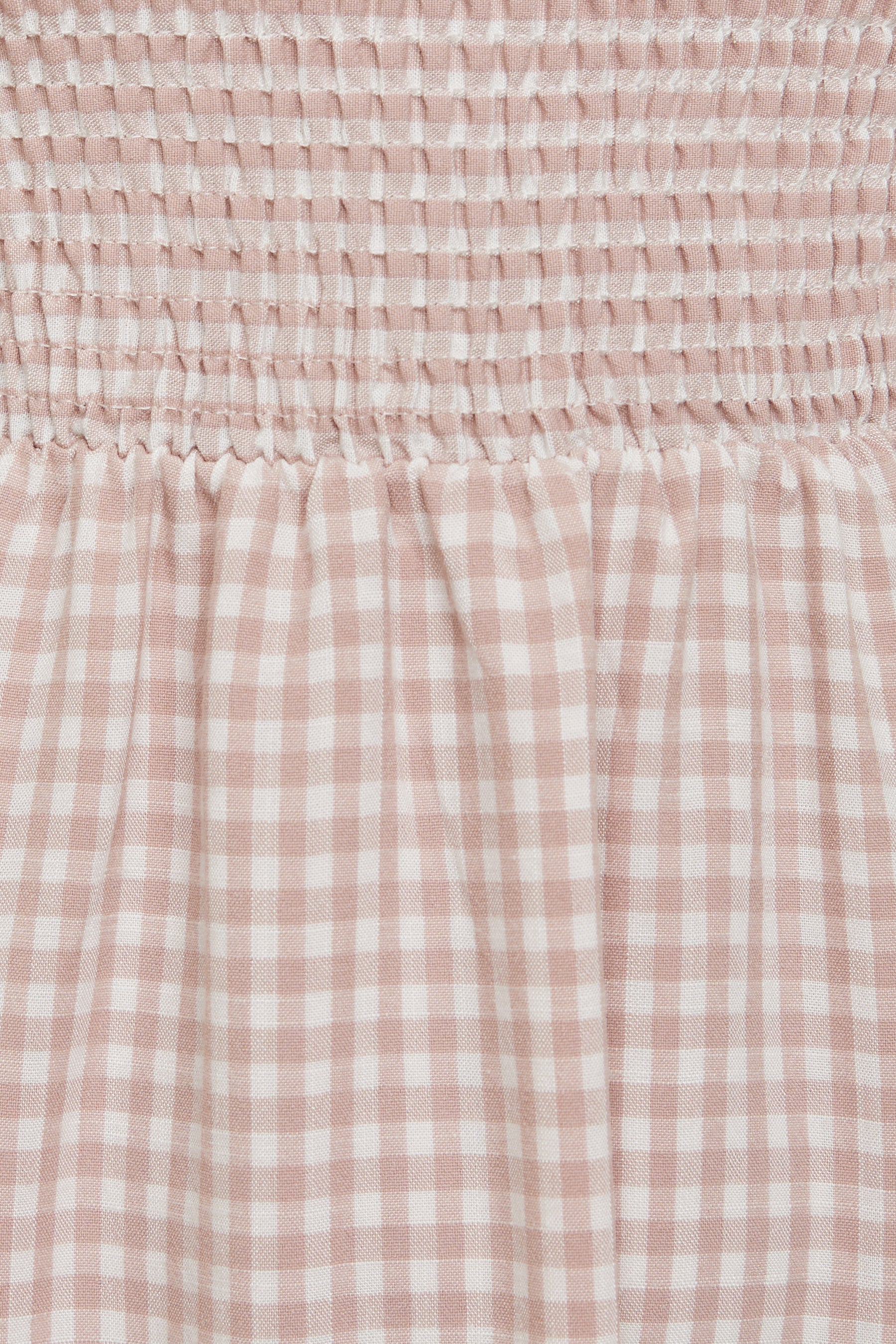 Puffed Sleeved Shirred Midi Dress in Gingham Pink