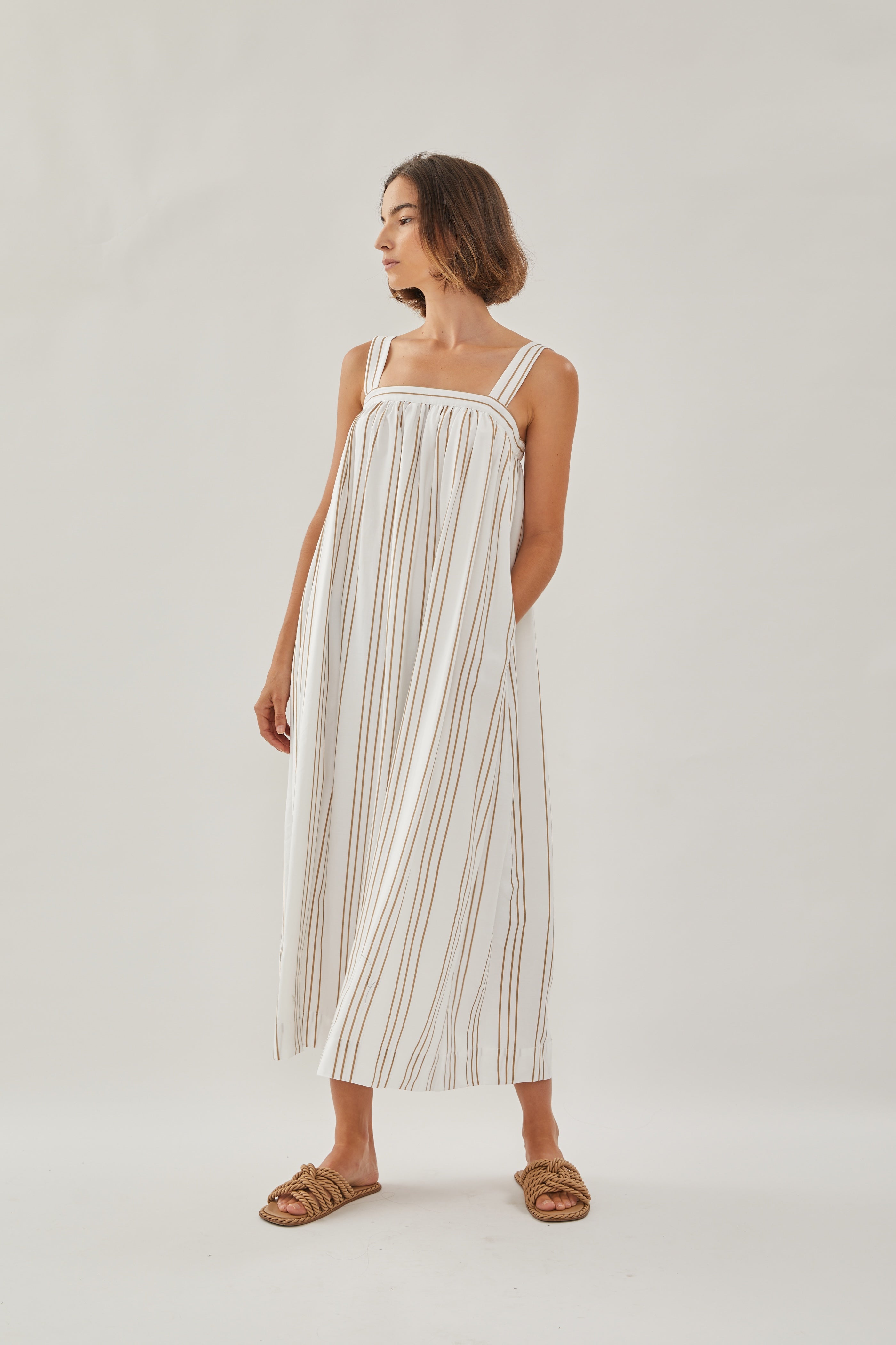 On the Hillside Maxi Dress in Stripe Tan