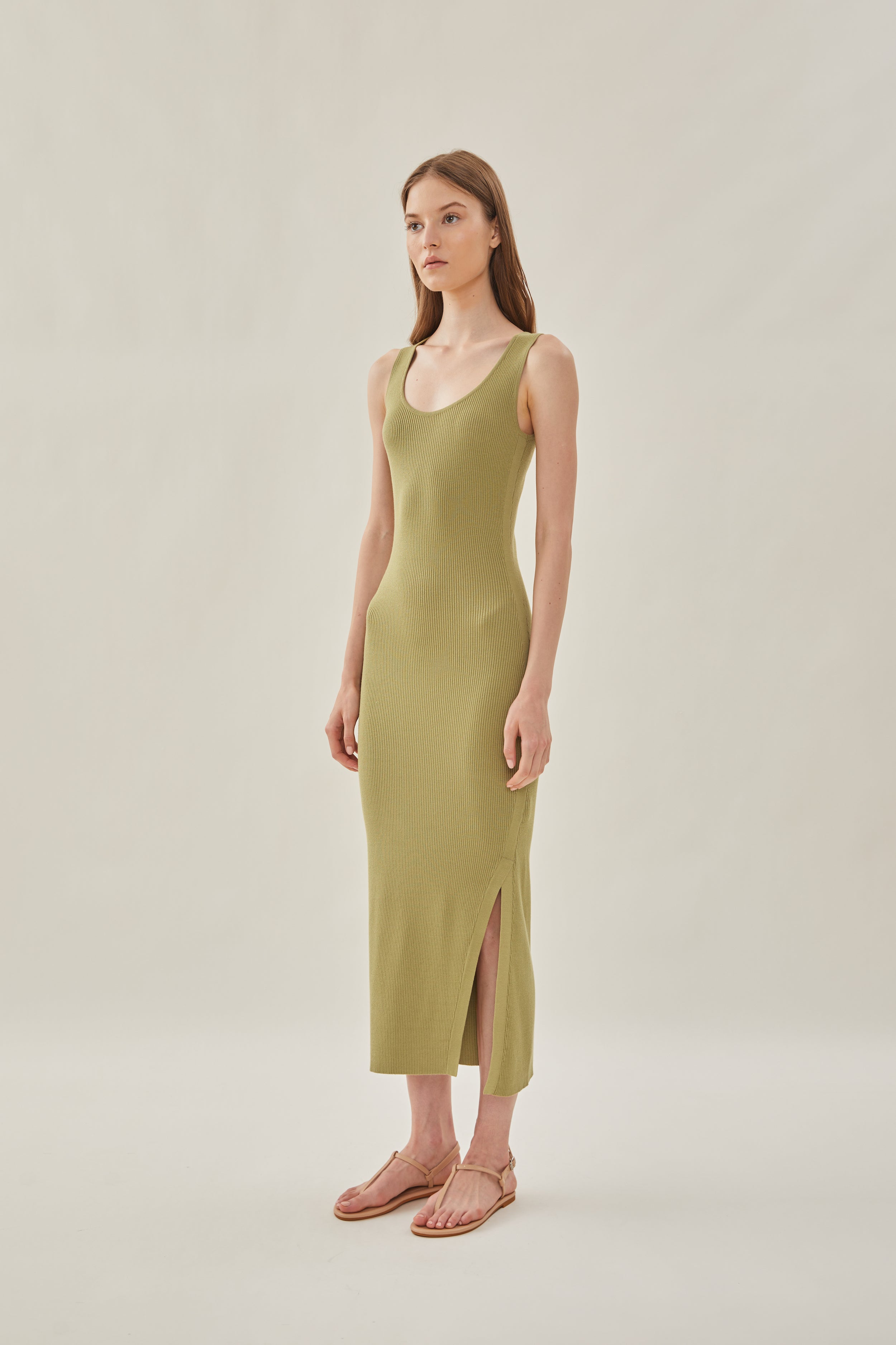 Scoop Knit Dress in Bayleaf