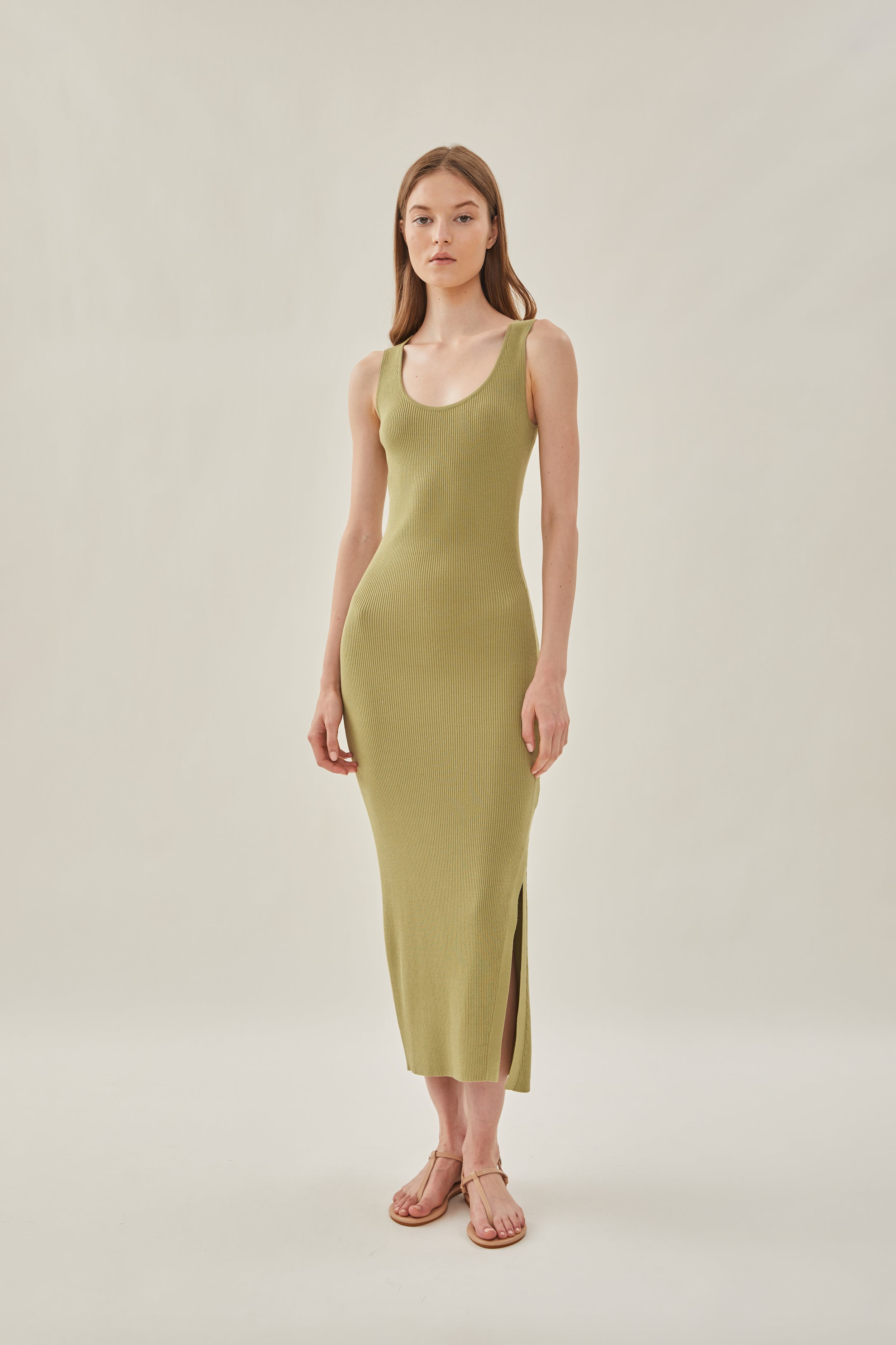Scoop Knit Dress in Bayleaf