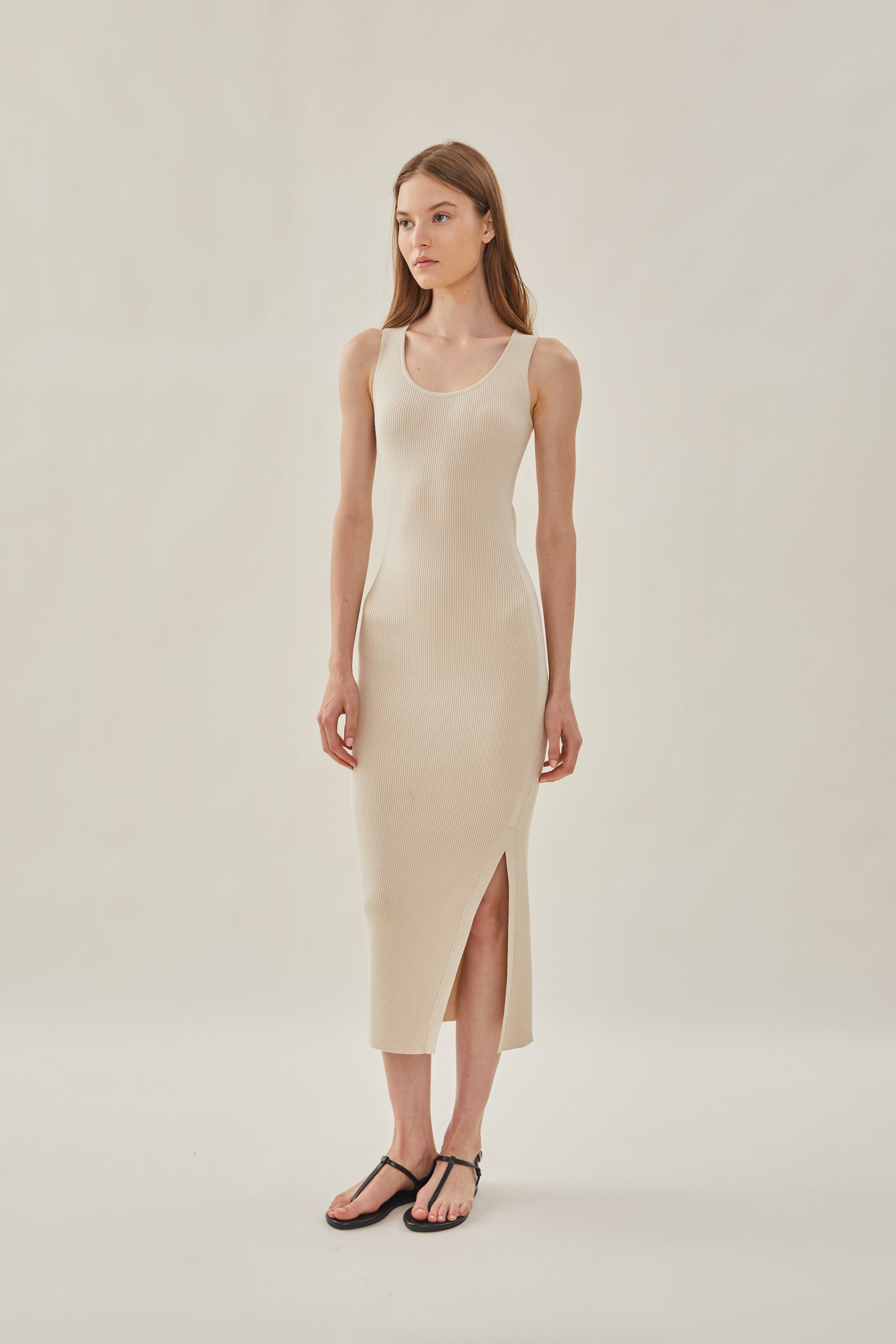 Scoop Knit Dress in Ivory