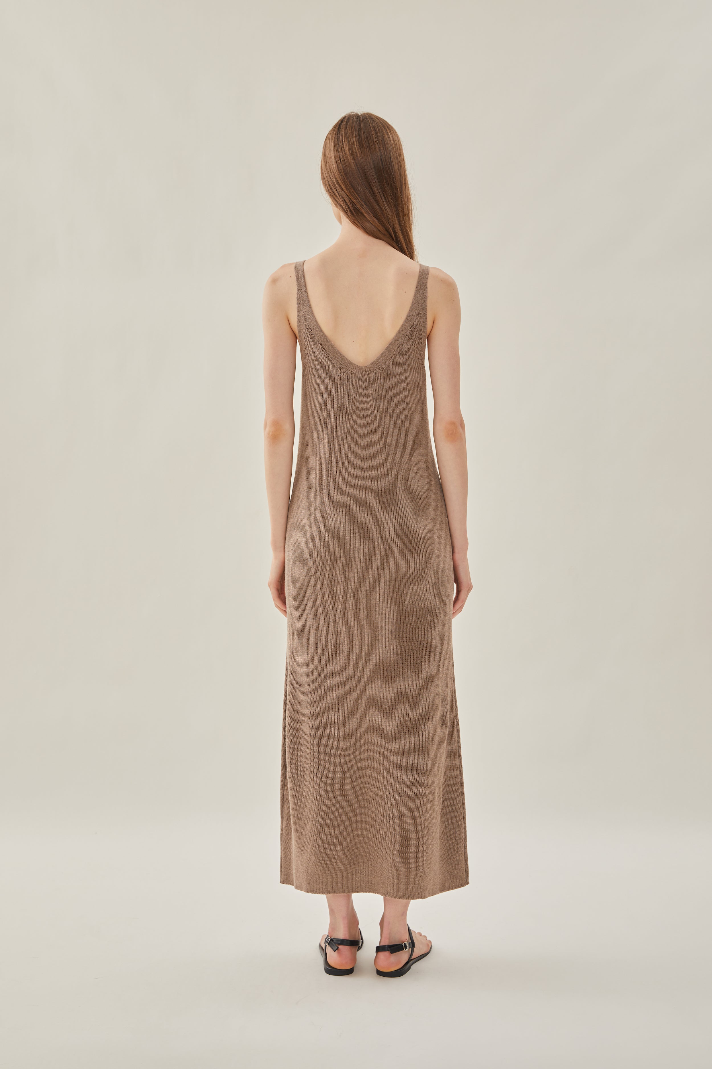 Knit V-Neck Dress in Oak