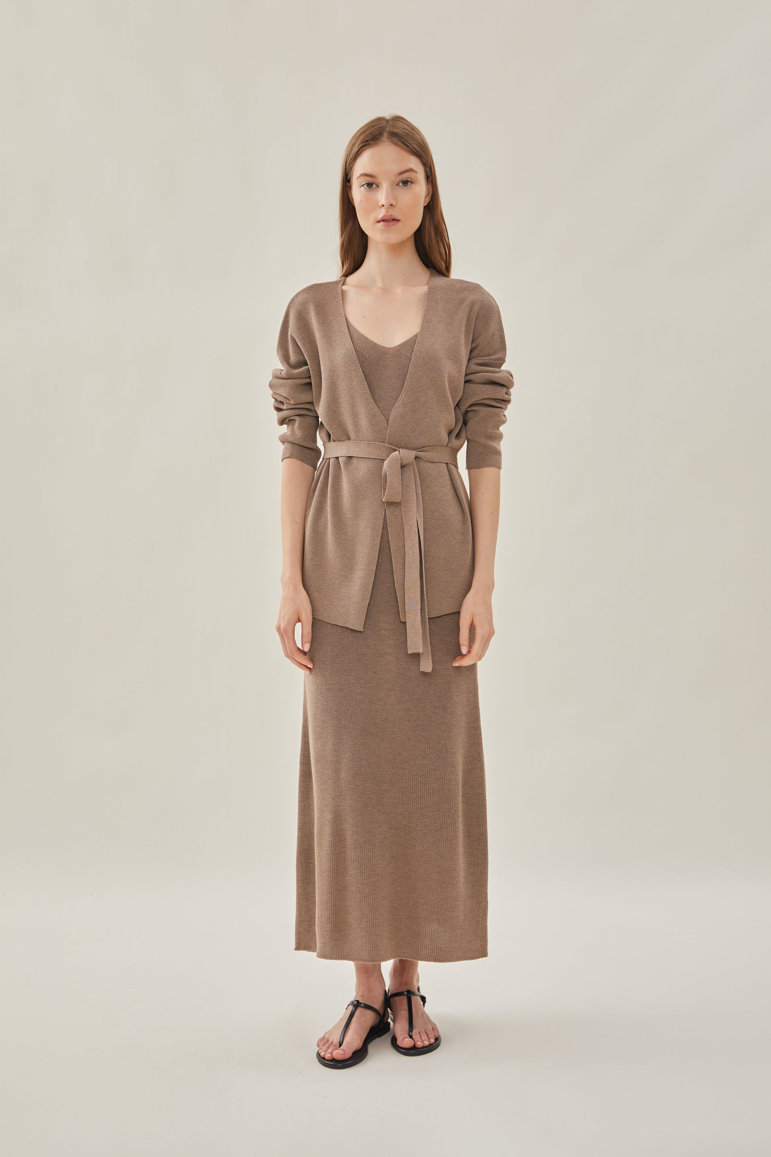 Knit Tie Cardigan in Oak