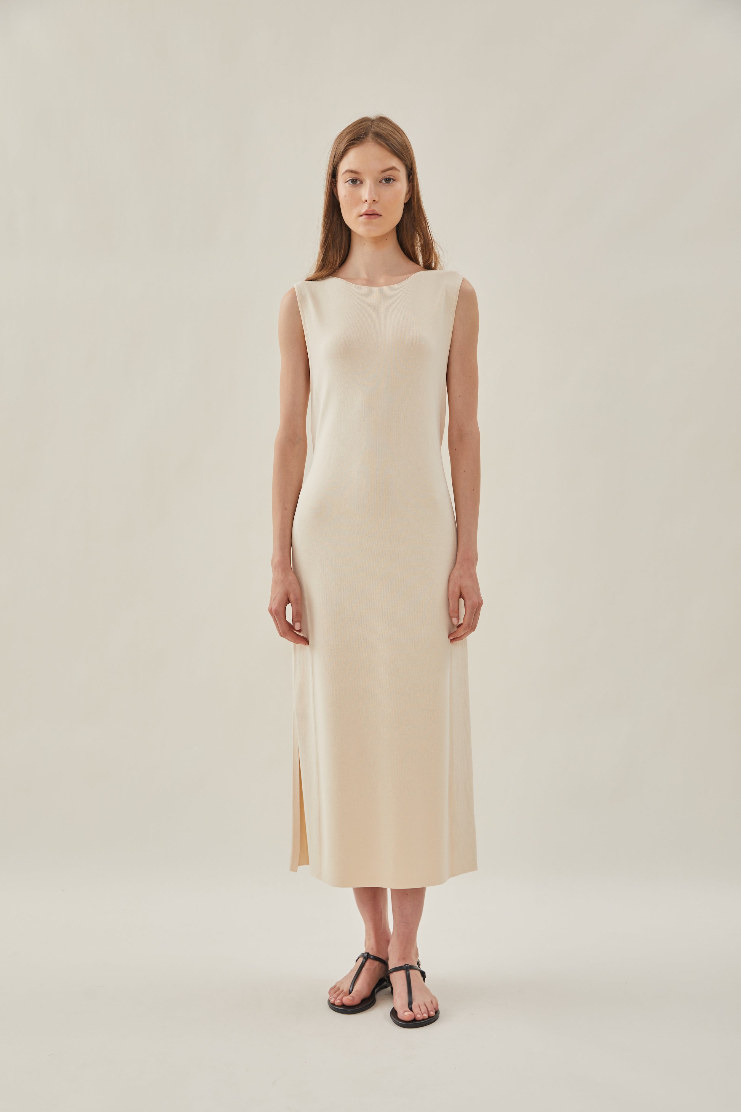 Knit Boat Neck Dress in Ivory