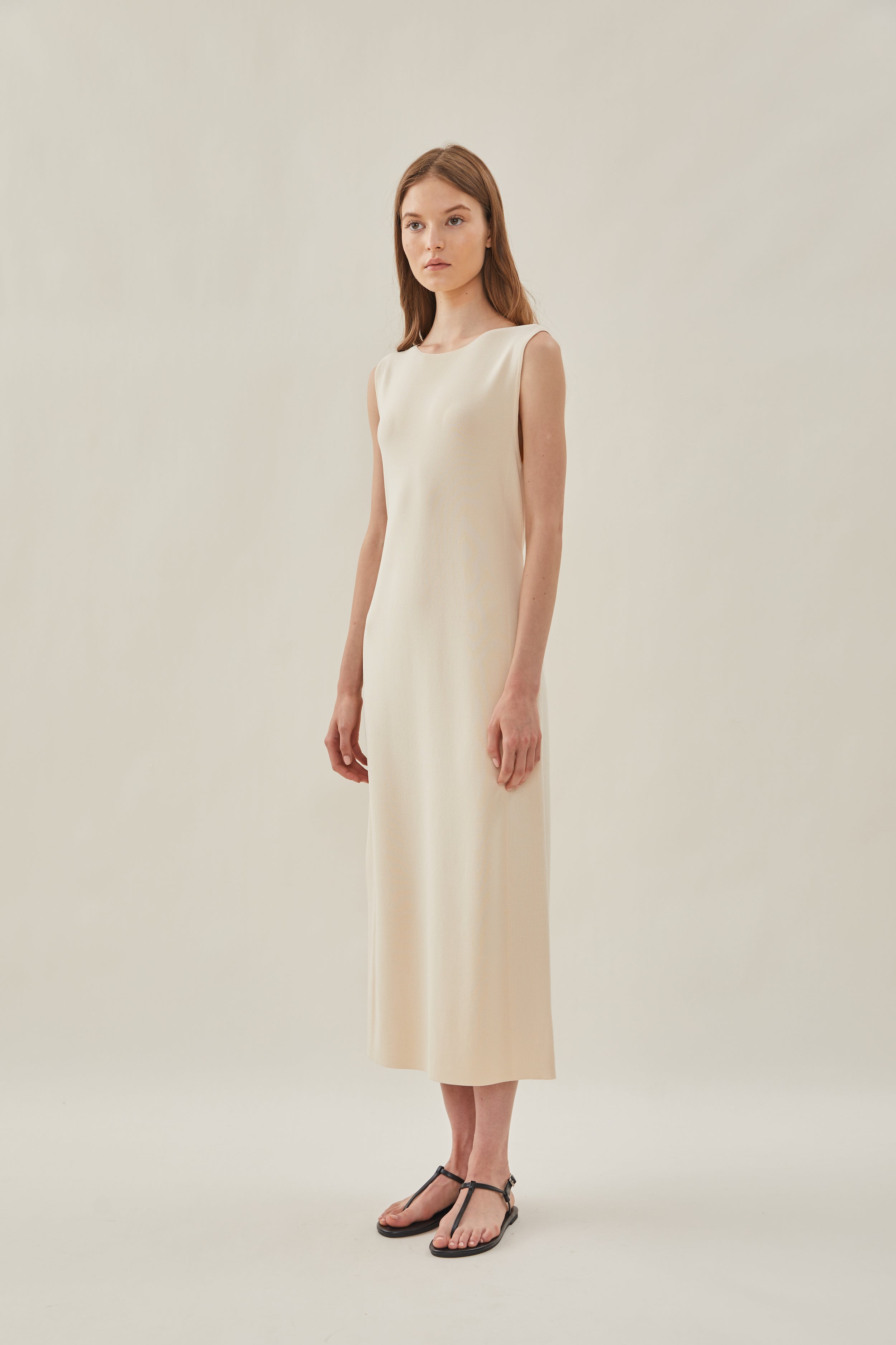 Knit Boat Neck Dress in Ivory