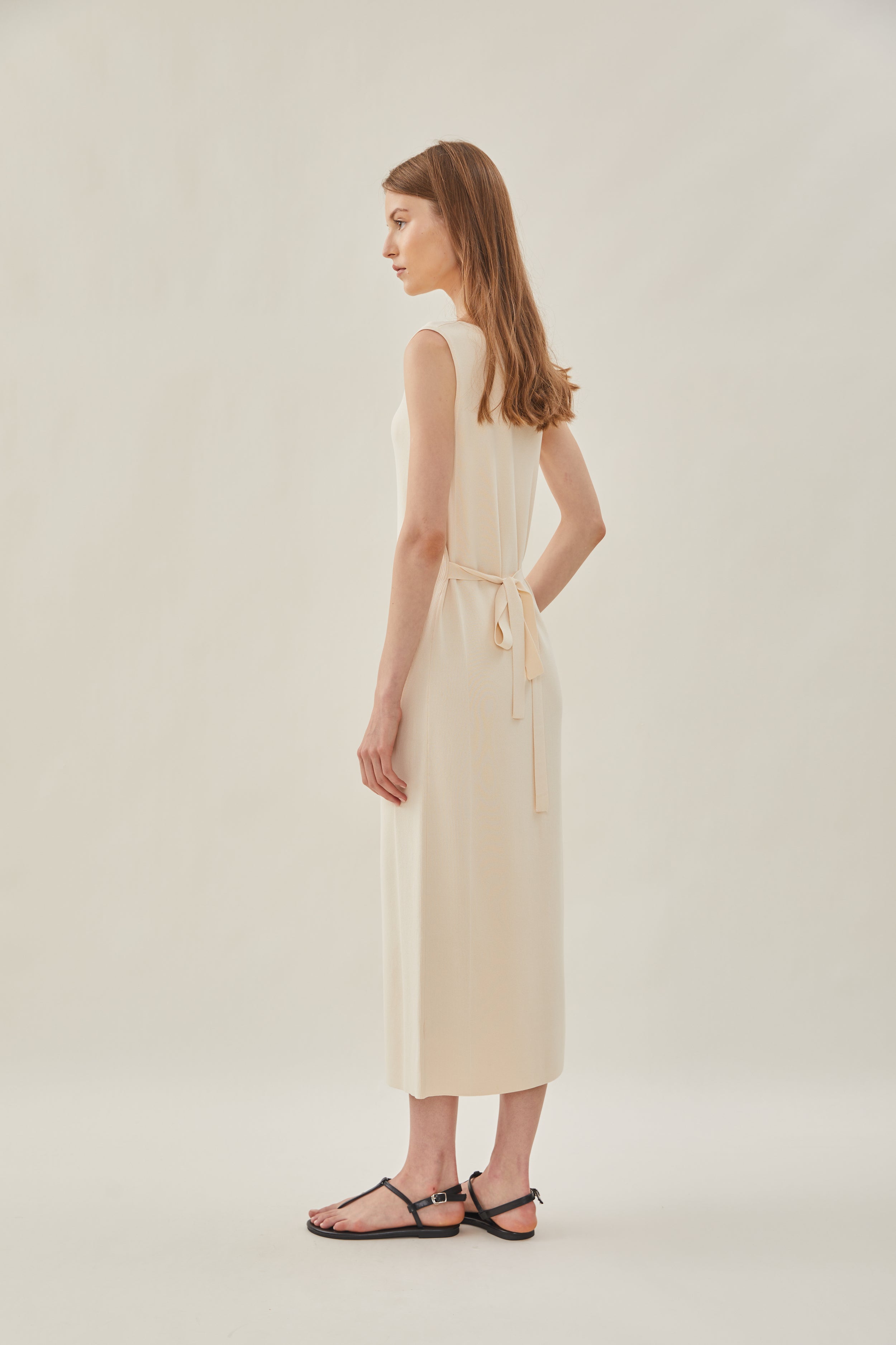 Knit Boat Neck Dress in Ivory