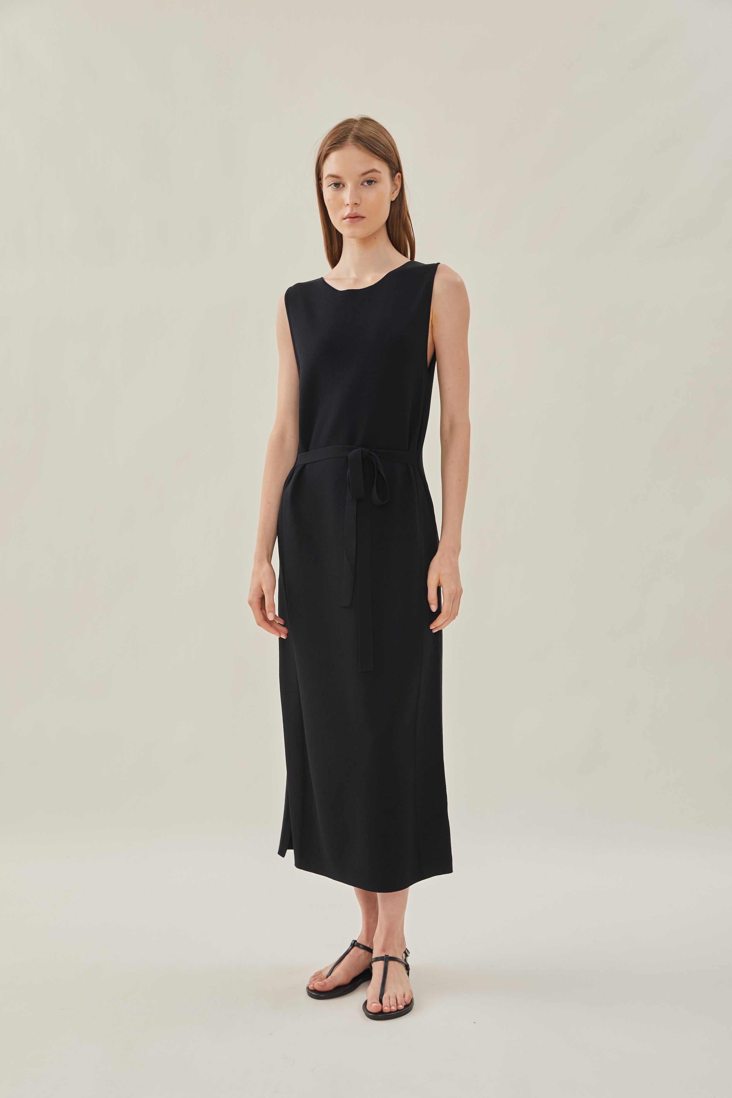 Knit Boat Neck Dress in Black