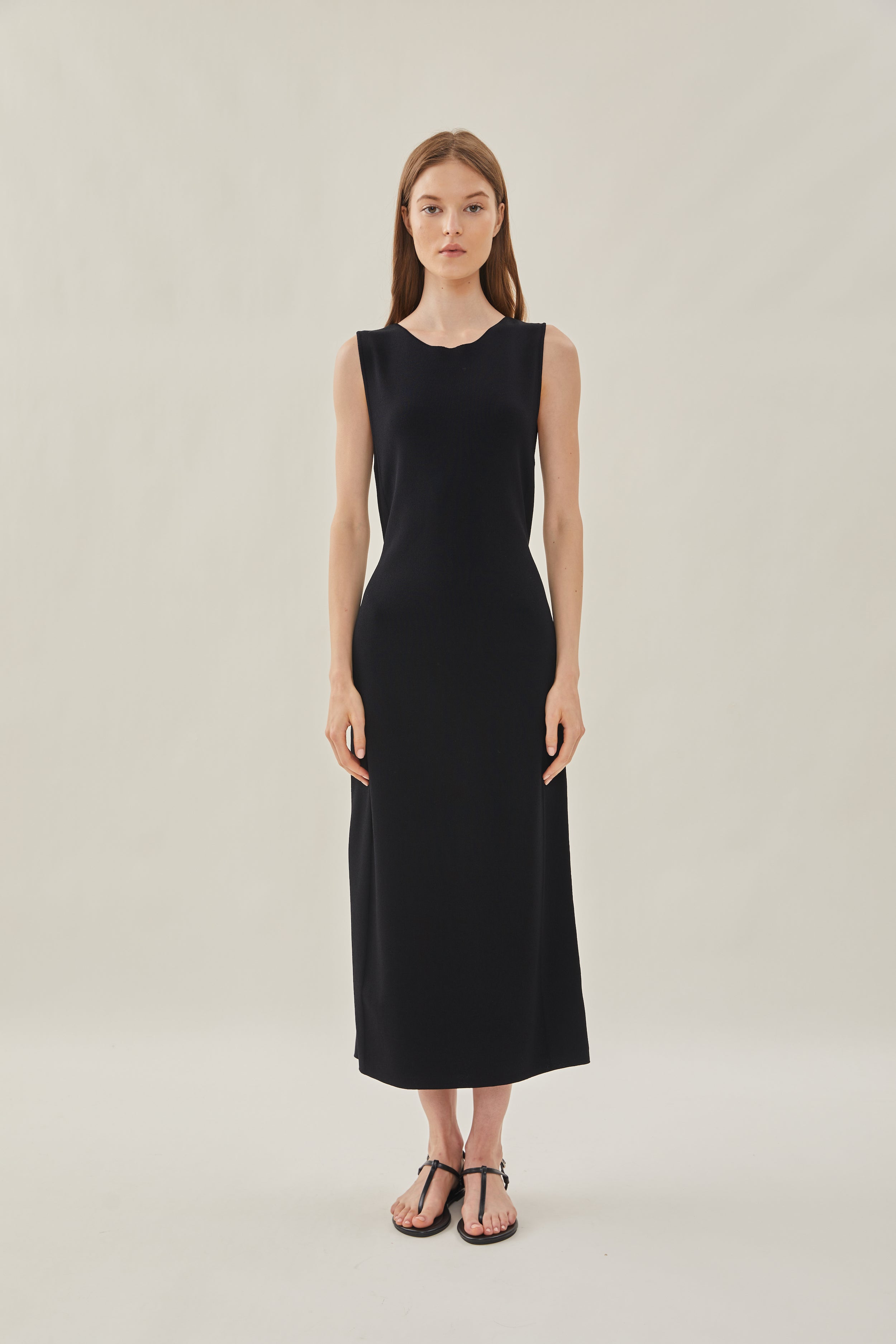 Knit Boat Neck Dress in Black