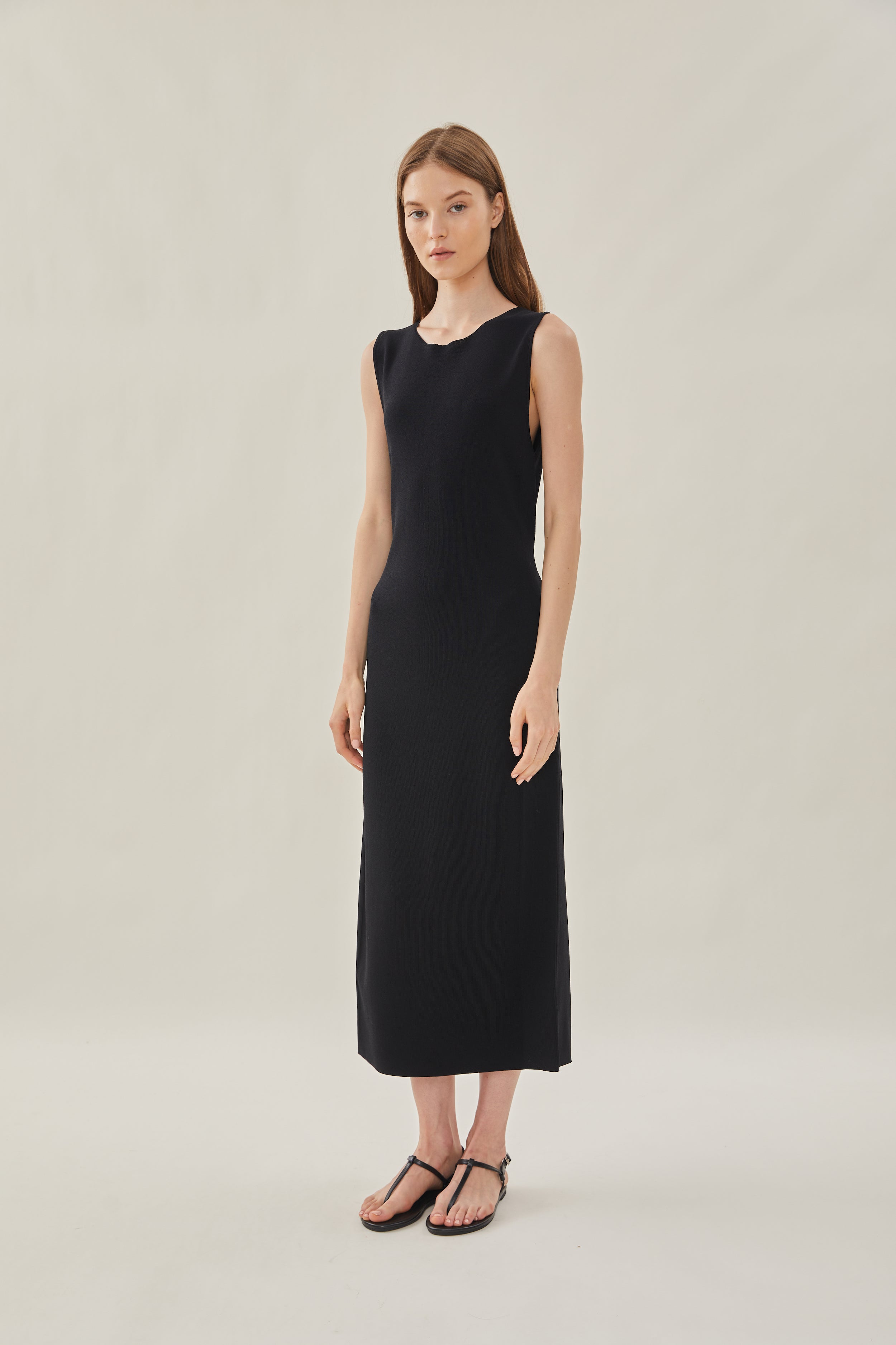 Knit Boat Neck Dress in Black