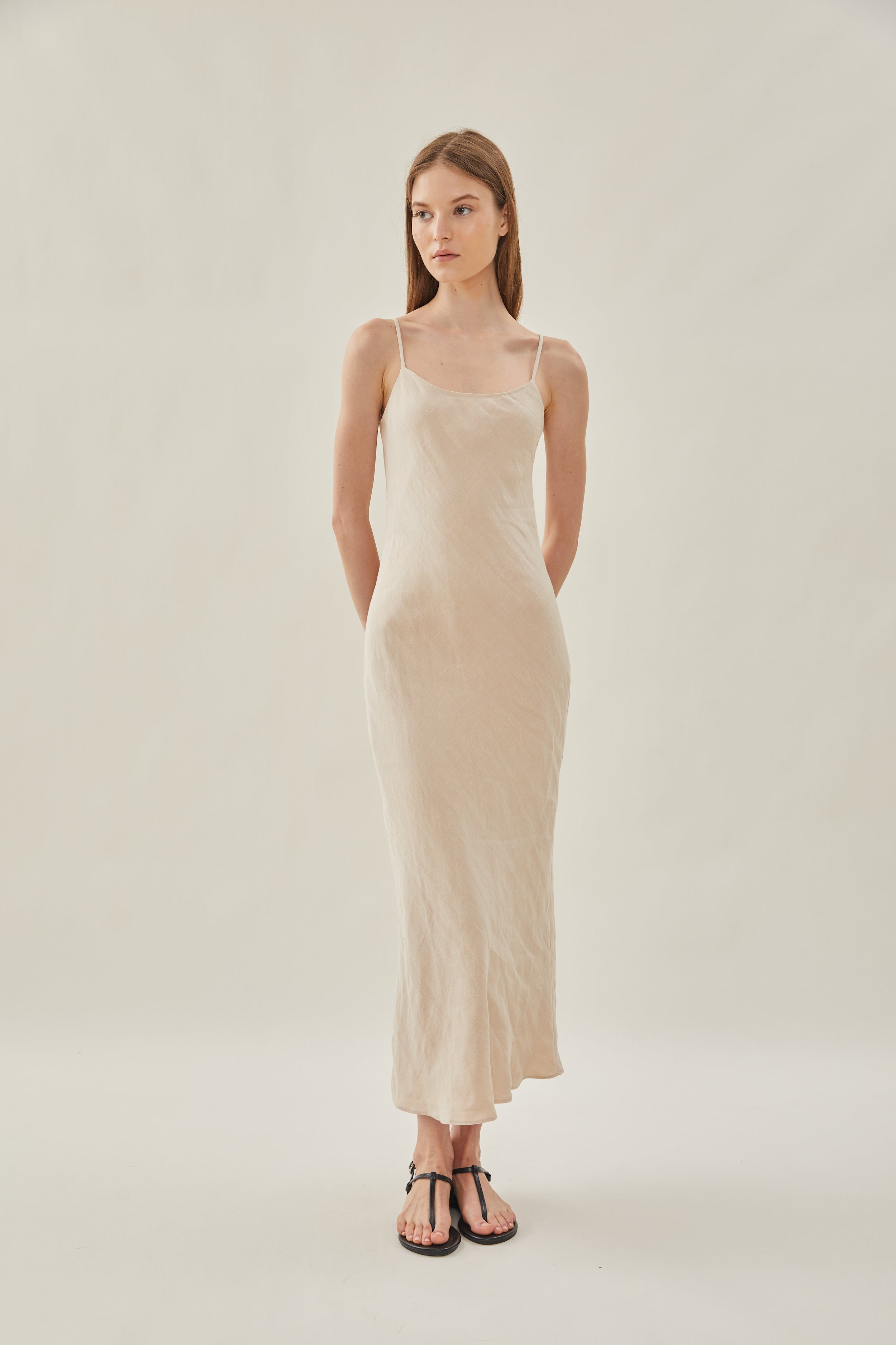 Linen Slip Dress in Oatmeal