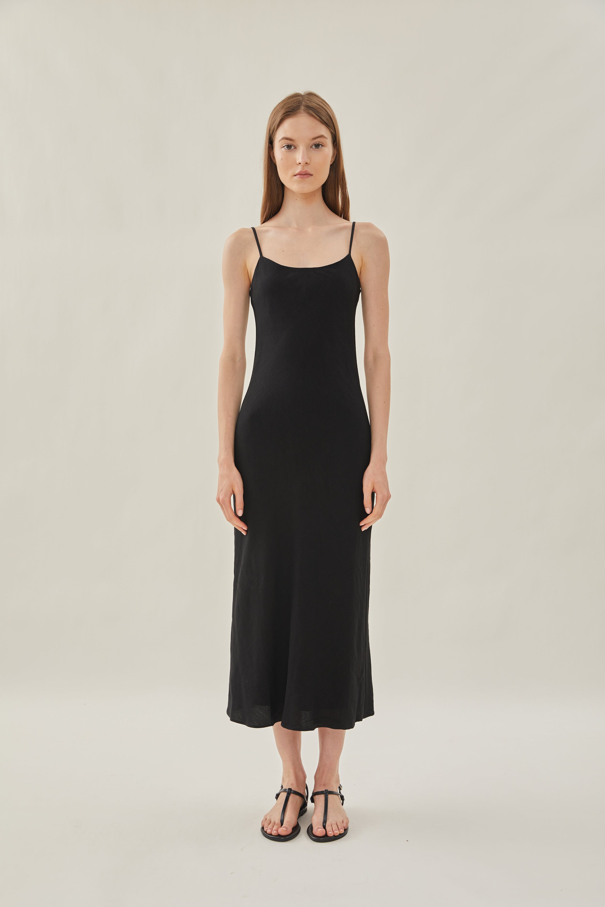 Linen Slip Dress in Black