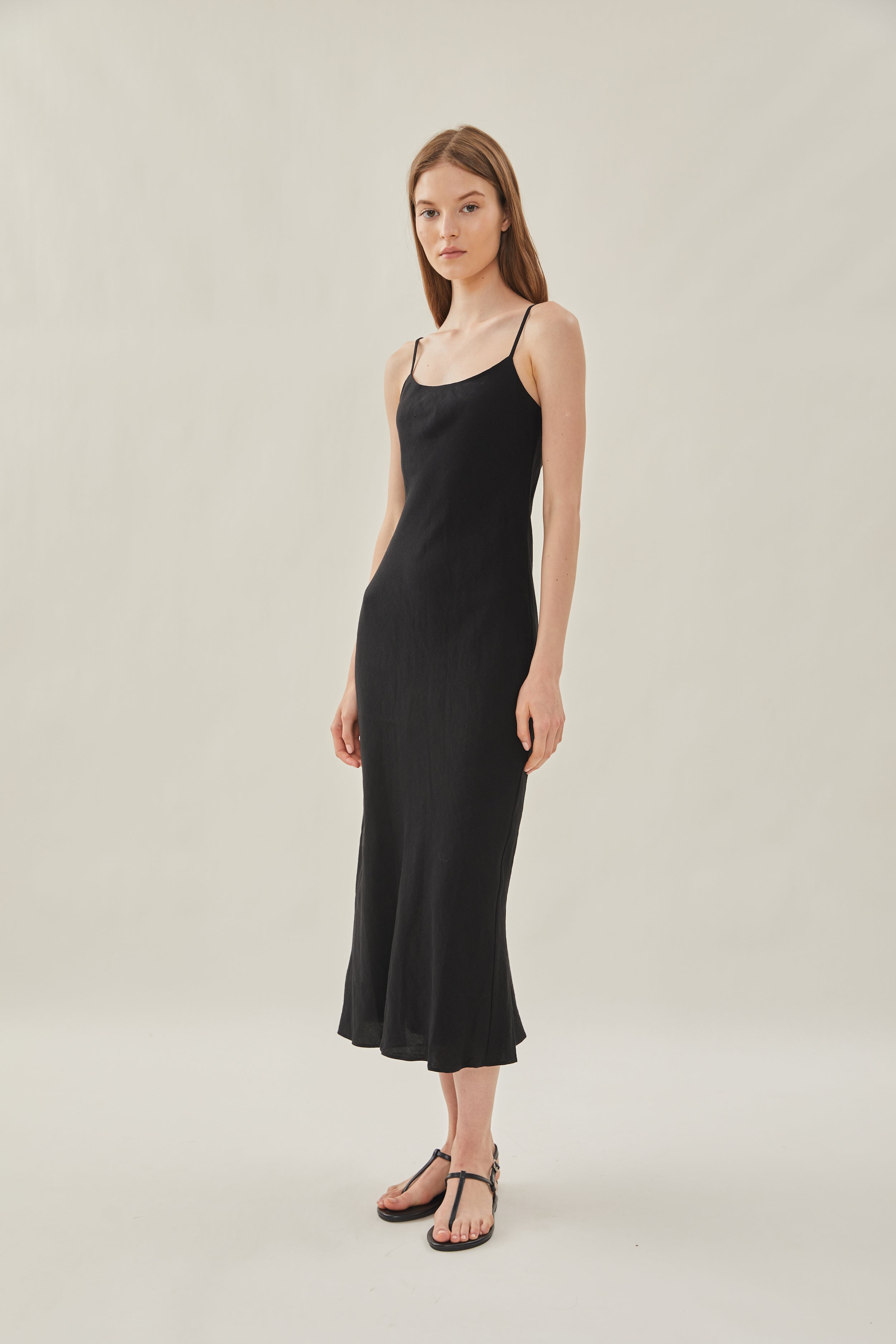 Linen Slip Dress in Black