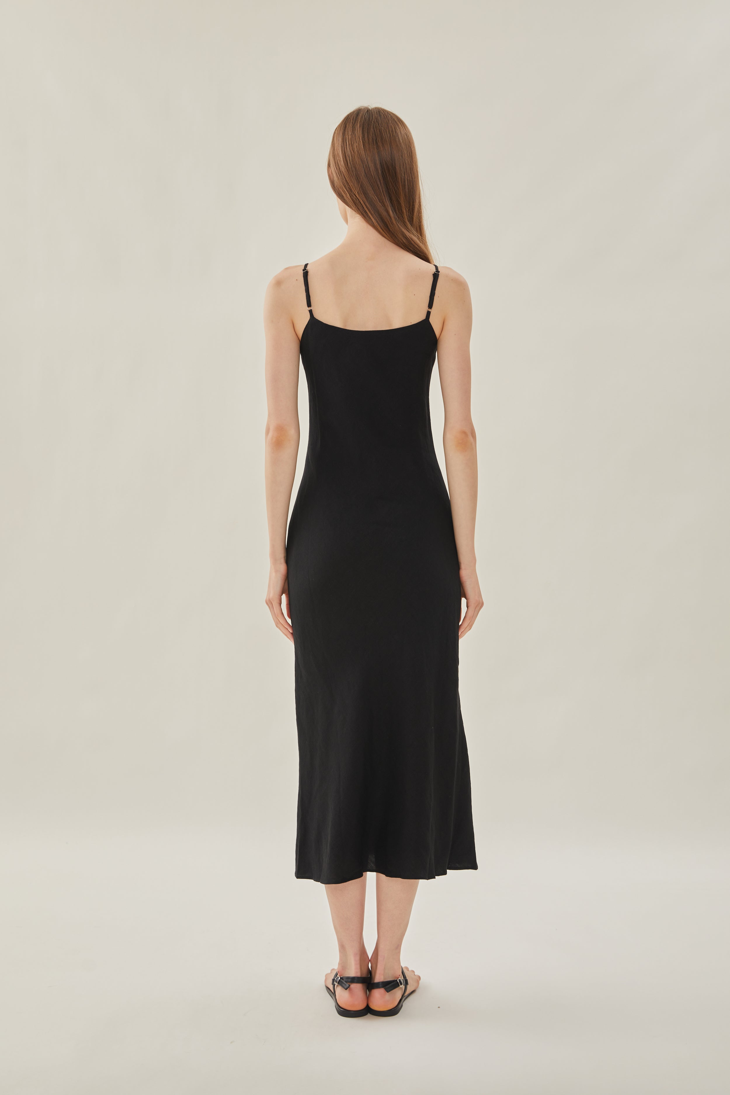 Linen Slip Dress in Black