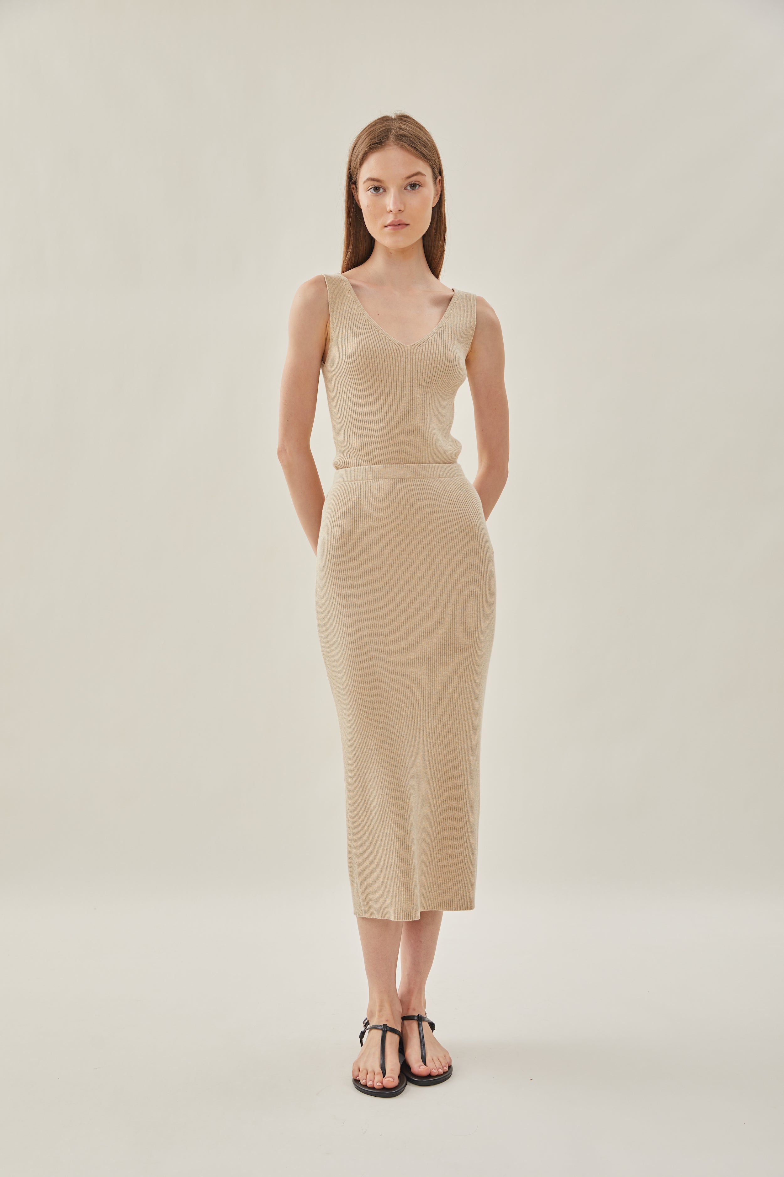 Knit Midi Skirt in Oat