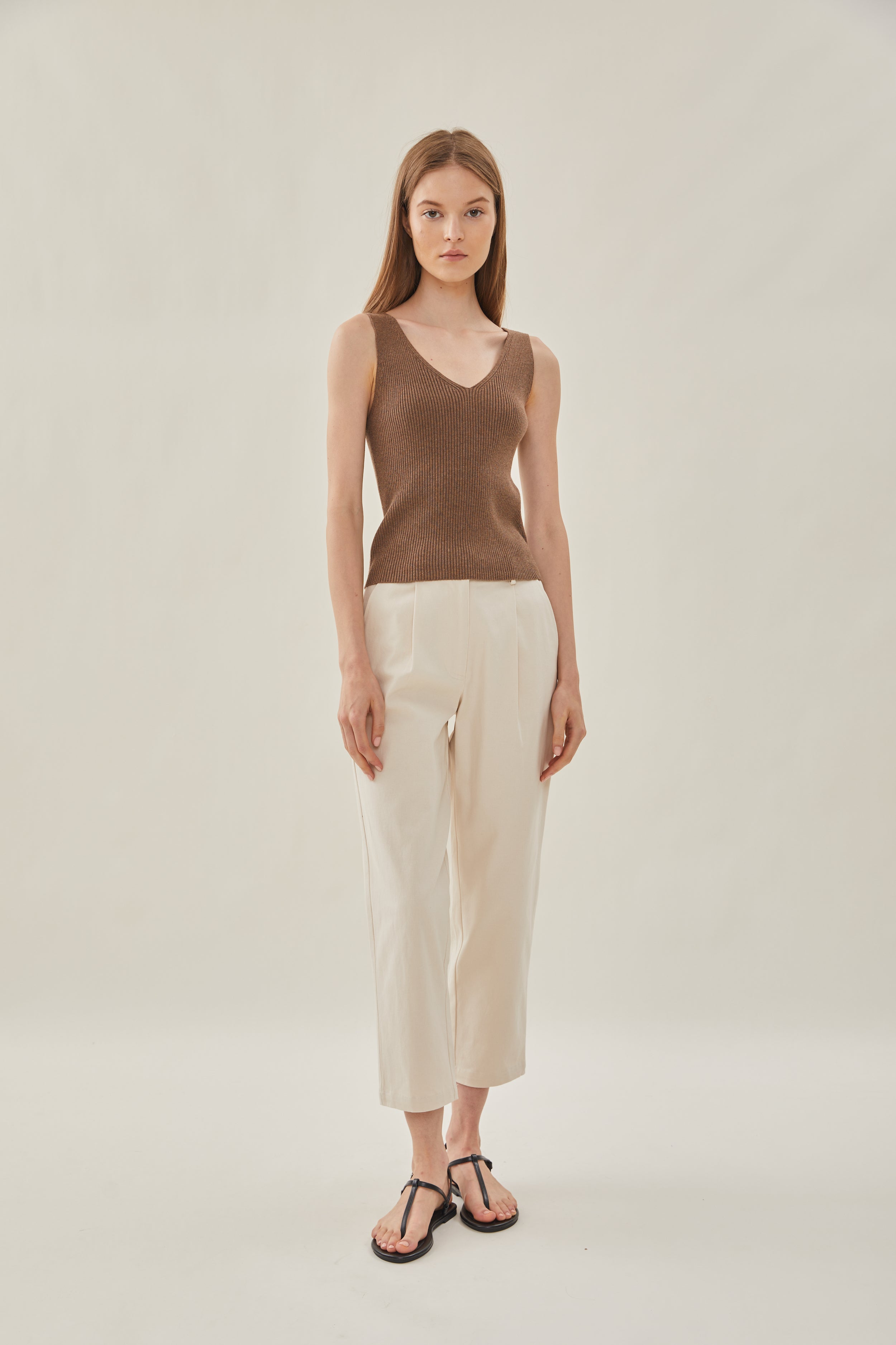 V Neck Knit Tank in Soil