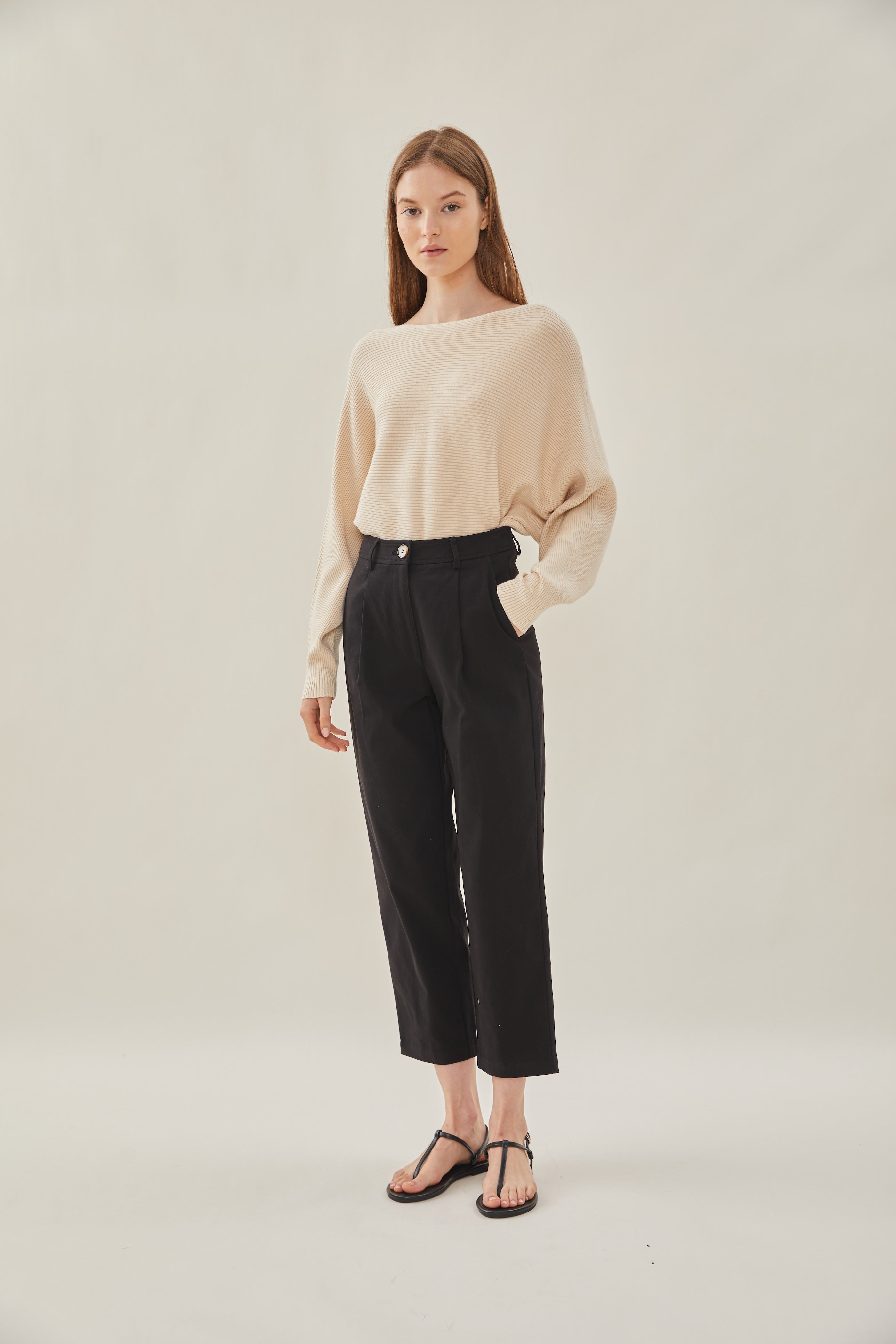 Boat Neck Knitted Top in Bone