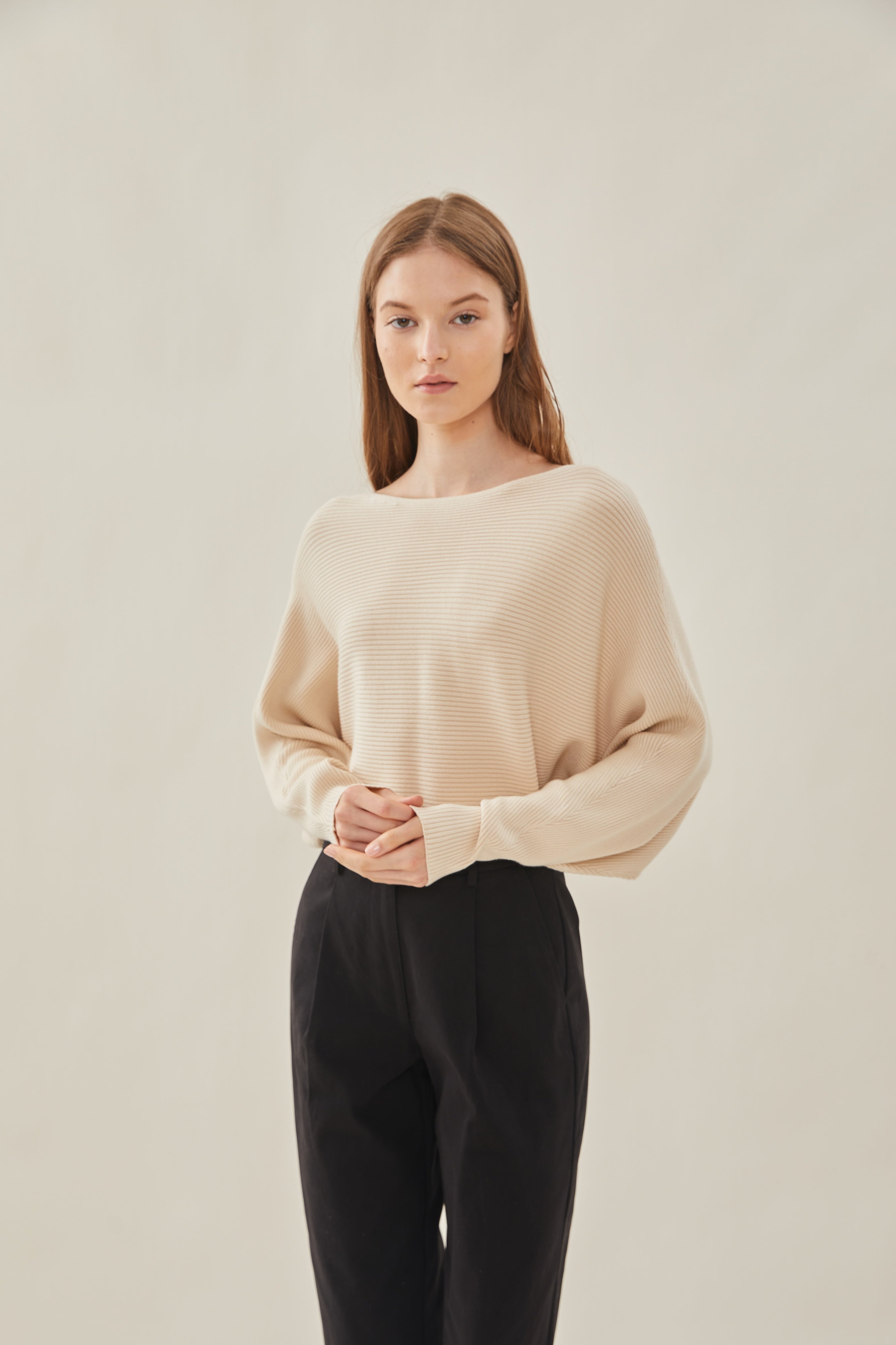 Boat Neck Knitted Top in Bone
