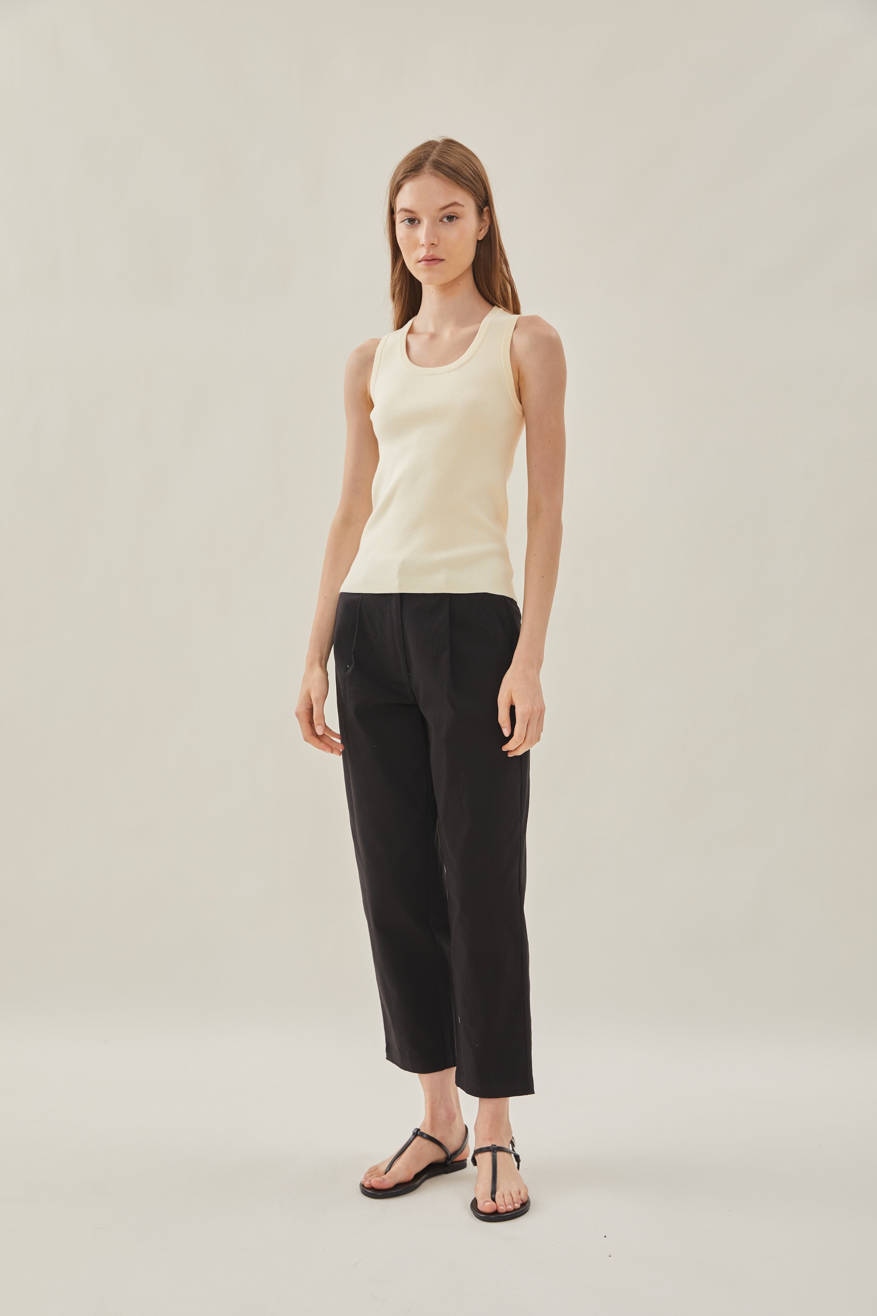 Round Neck Knit Tank in Bone