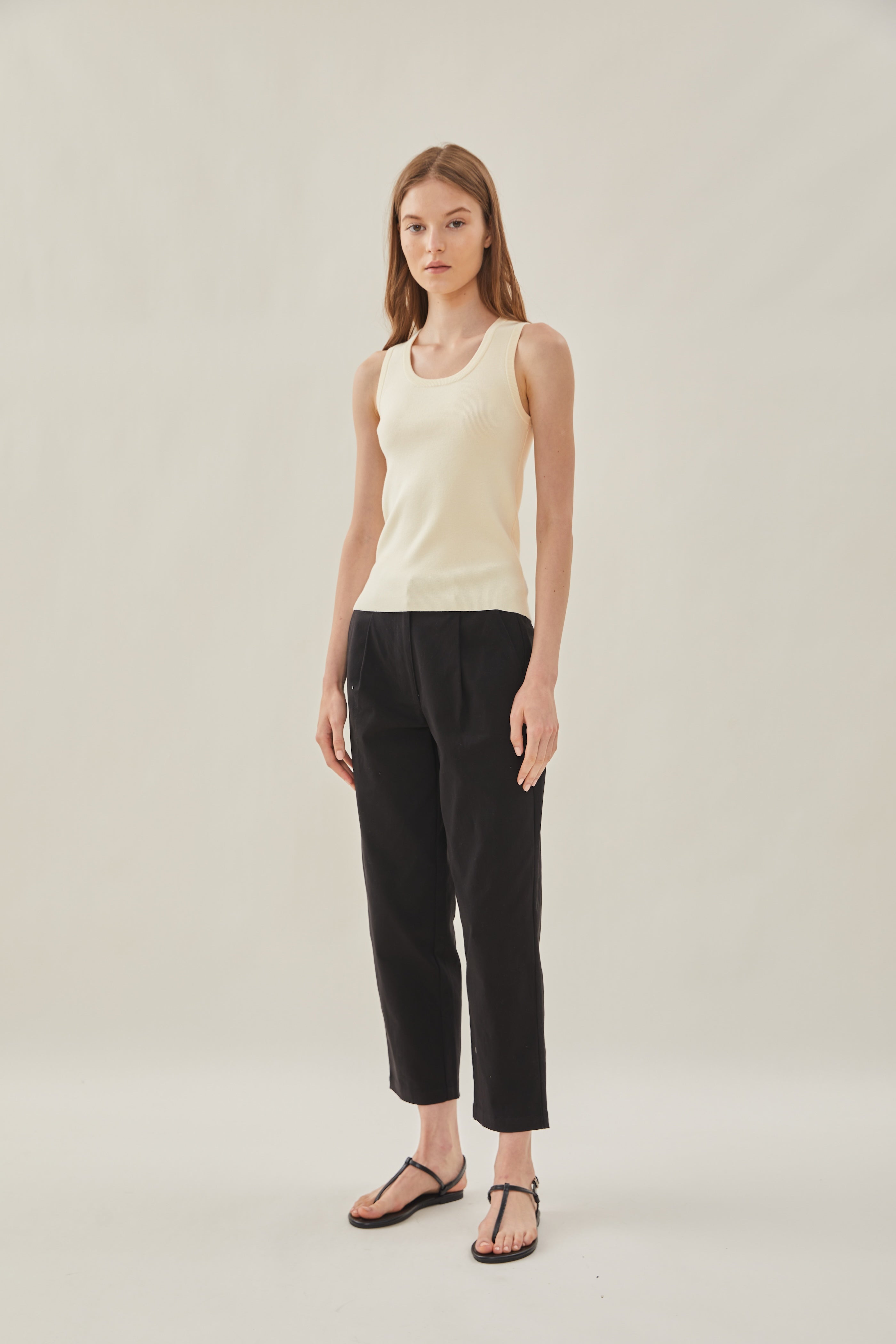 Round Neck Knit Tank in Bone