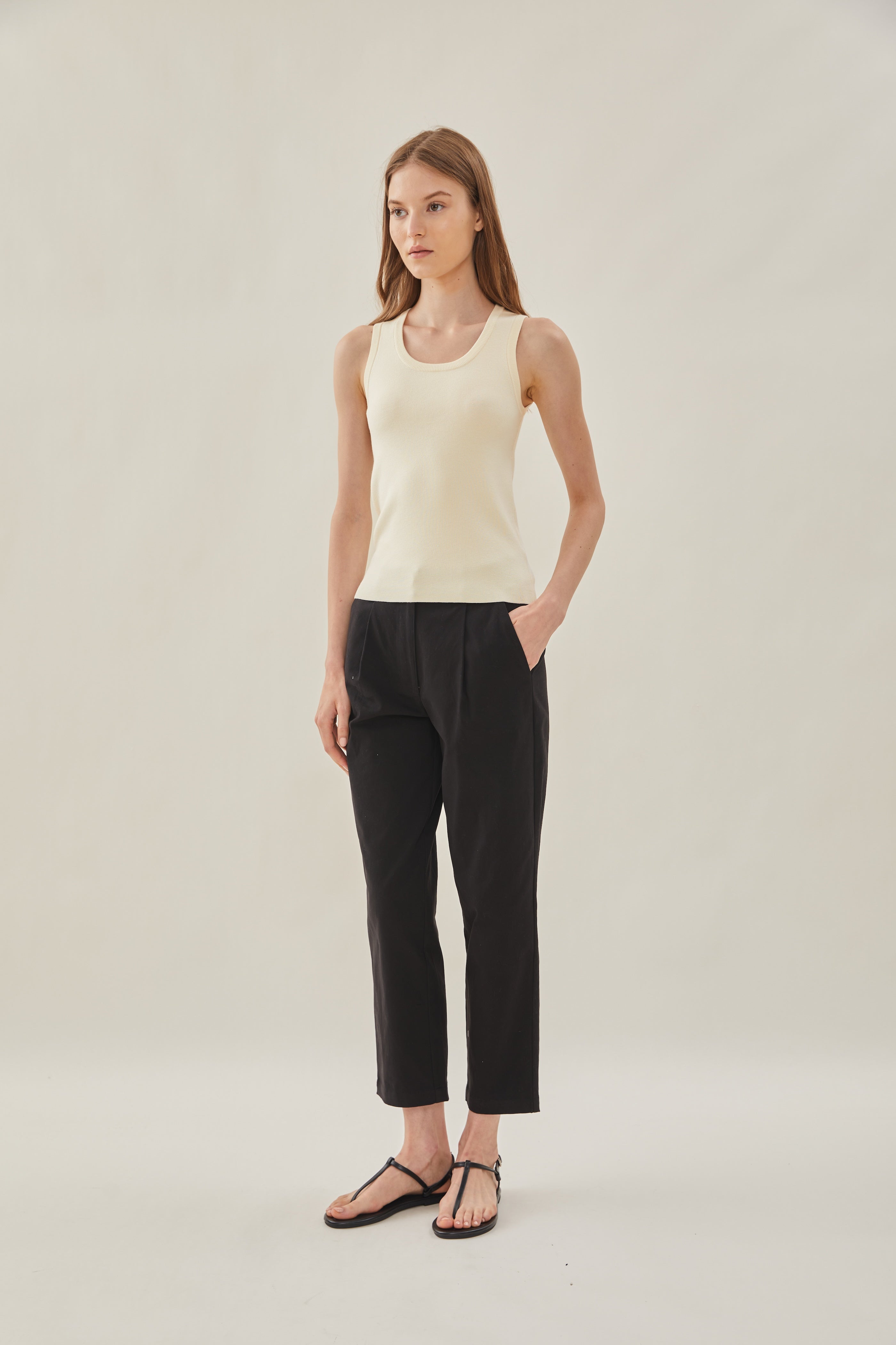 Round Neck Knit Tank in Bone