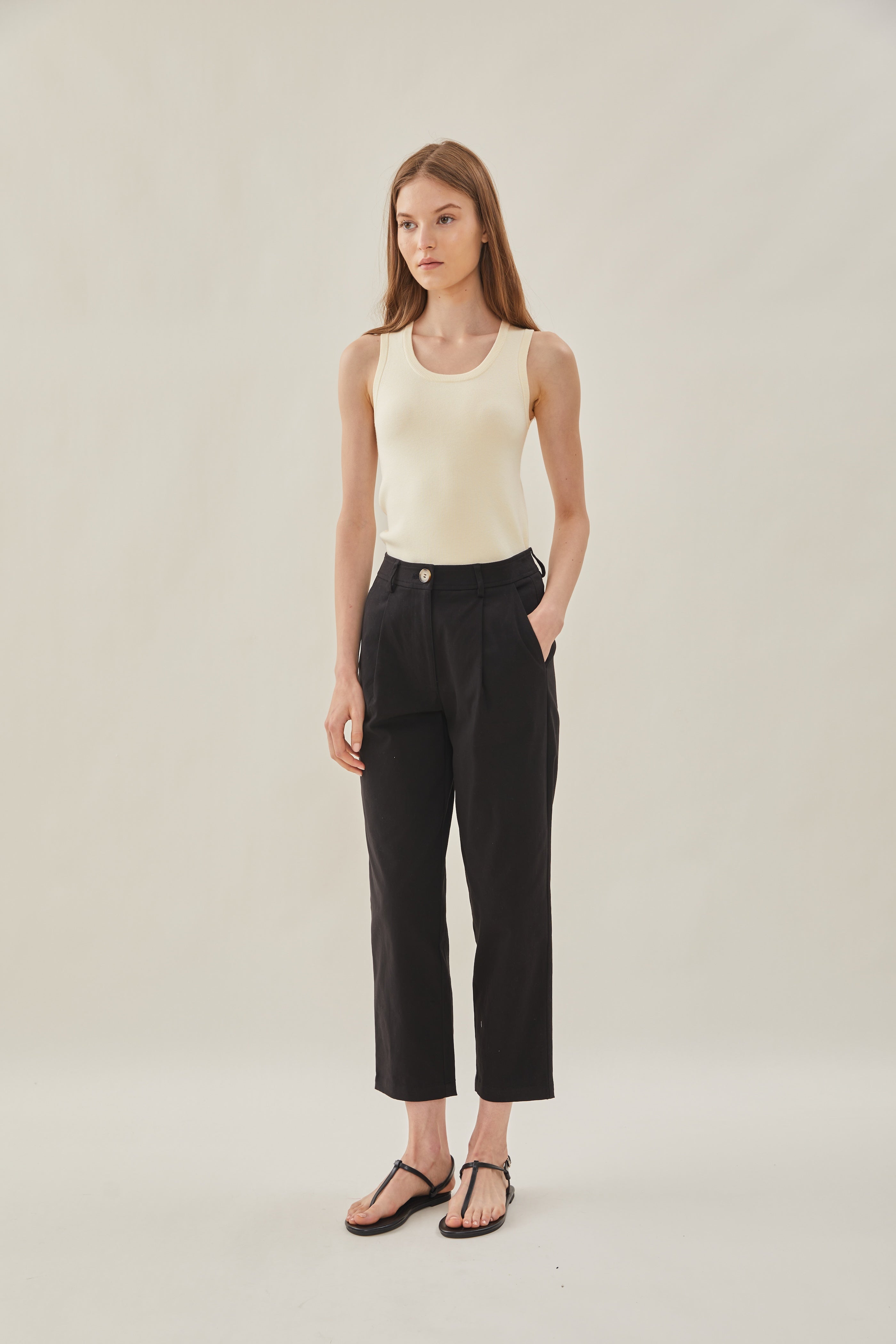Round Neck Knit Tank in Bone