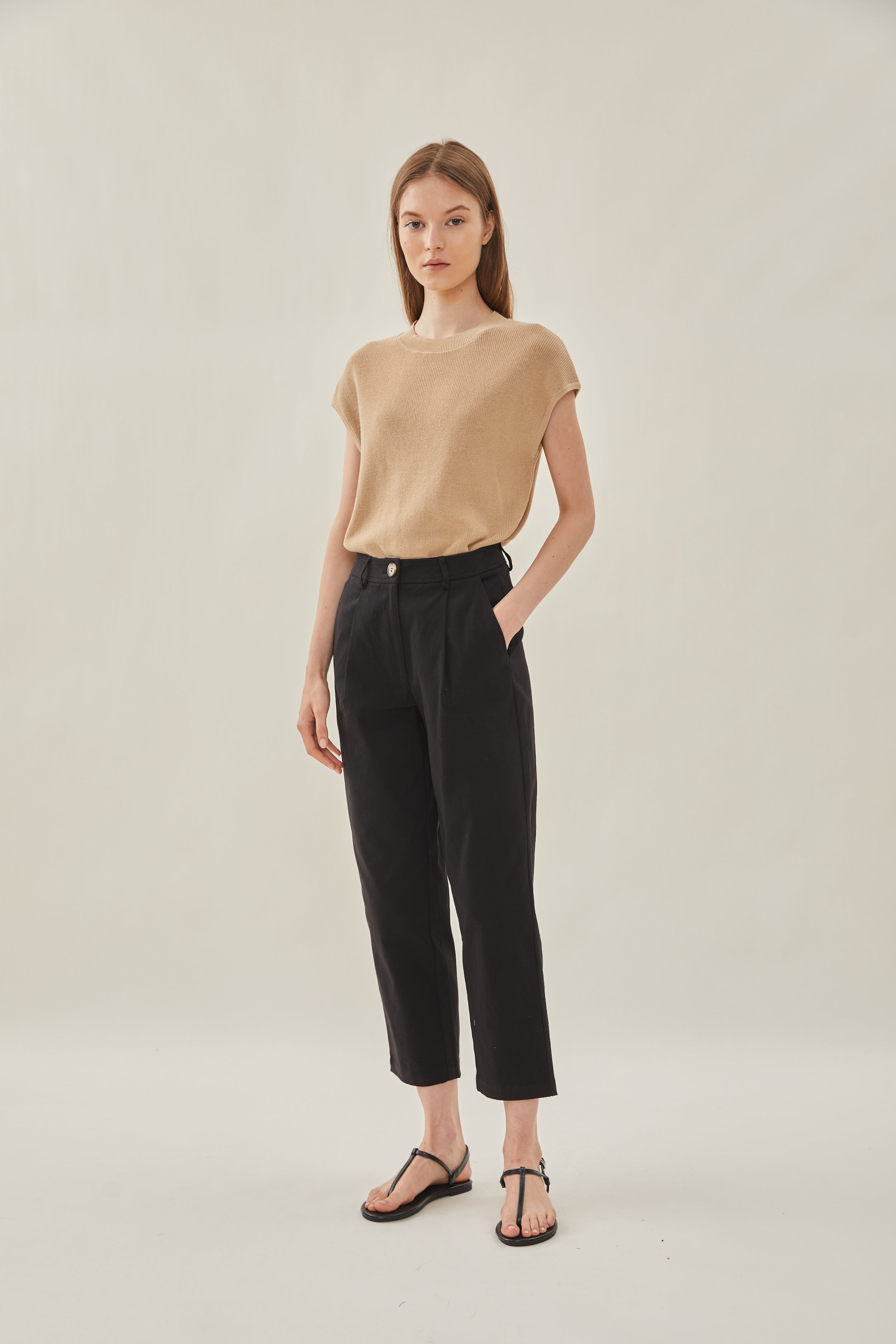 Pleated Cotton Culottes in Black