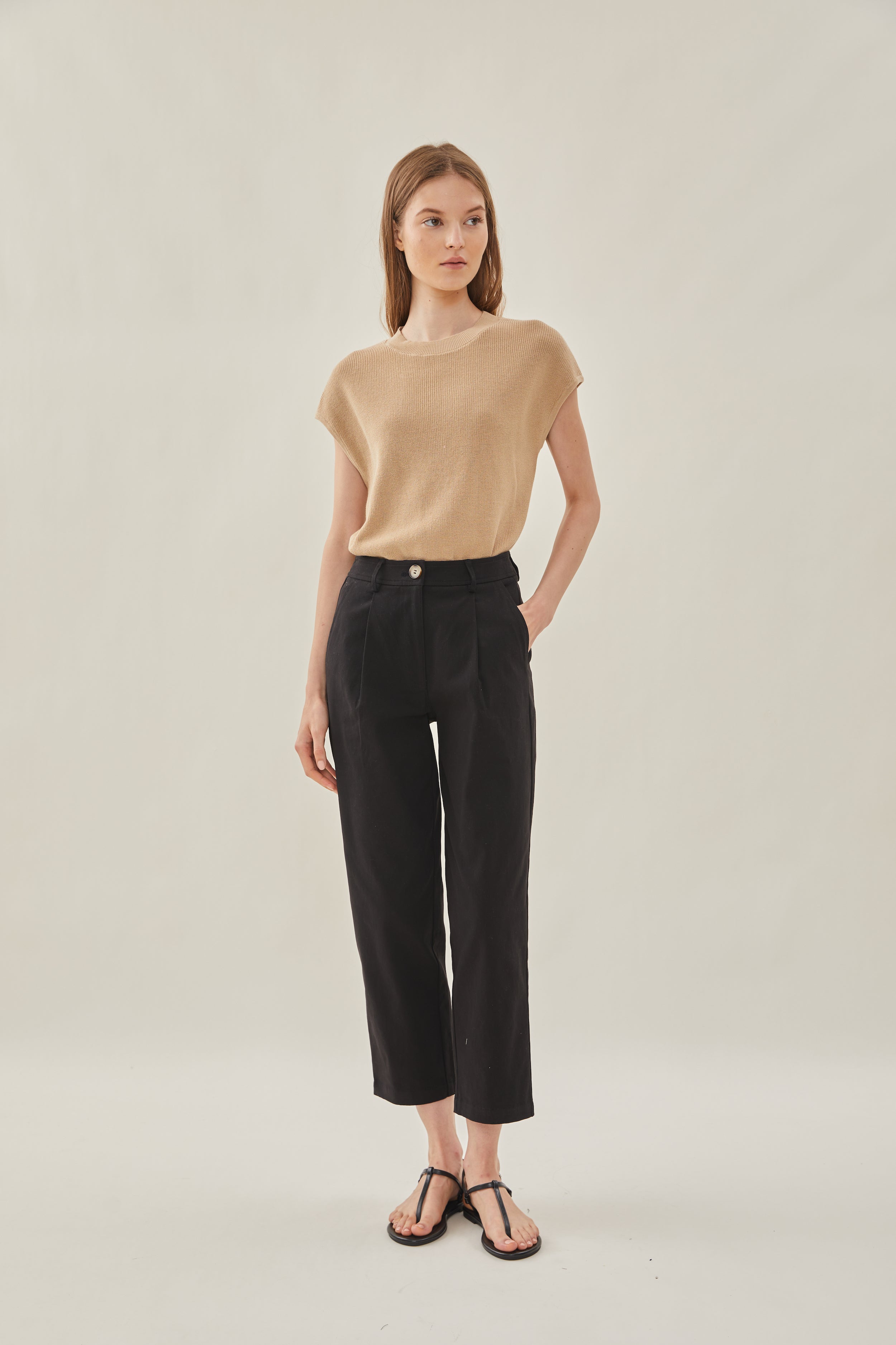 Pleated Cotton Culottes in Black