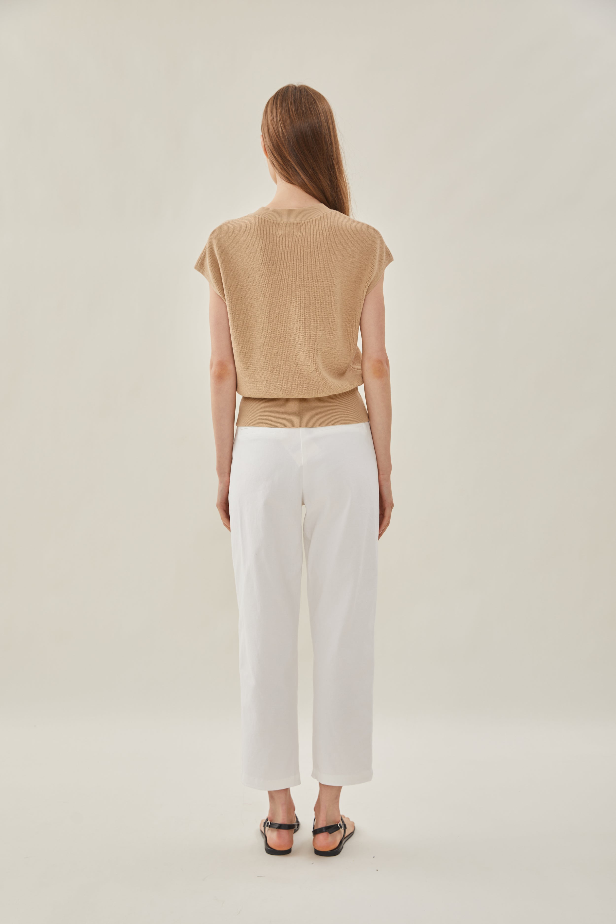 High Neck Cap Sleeve Top in Tan