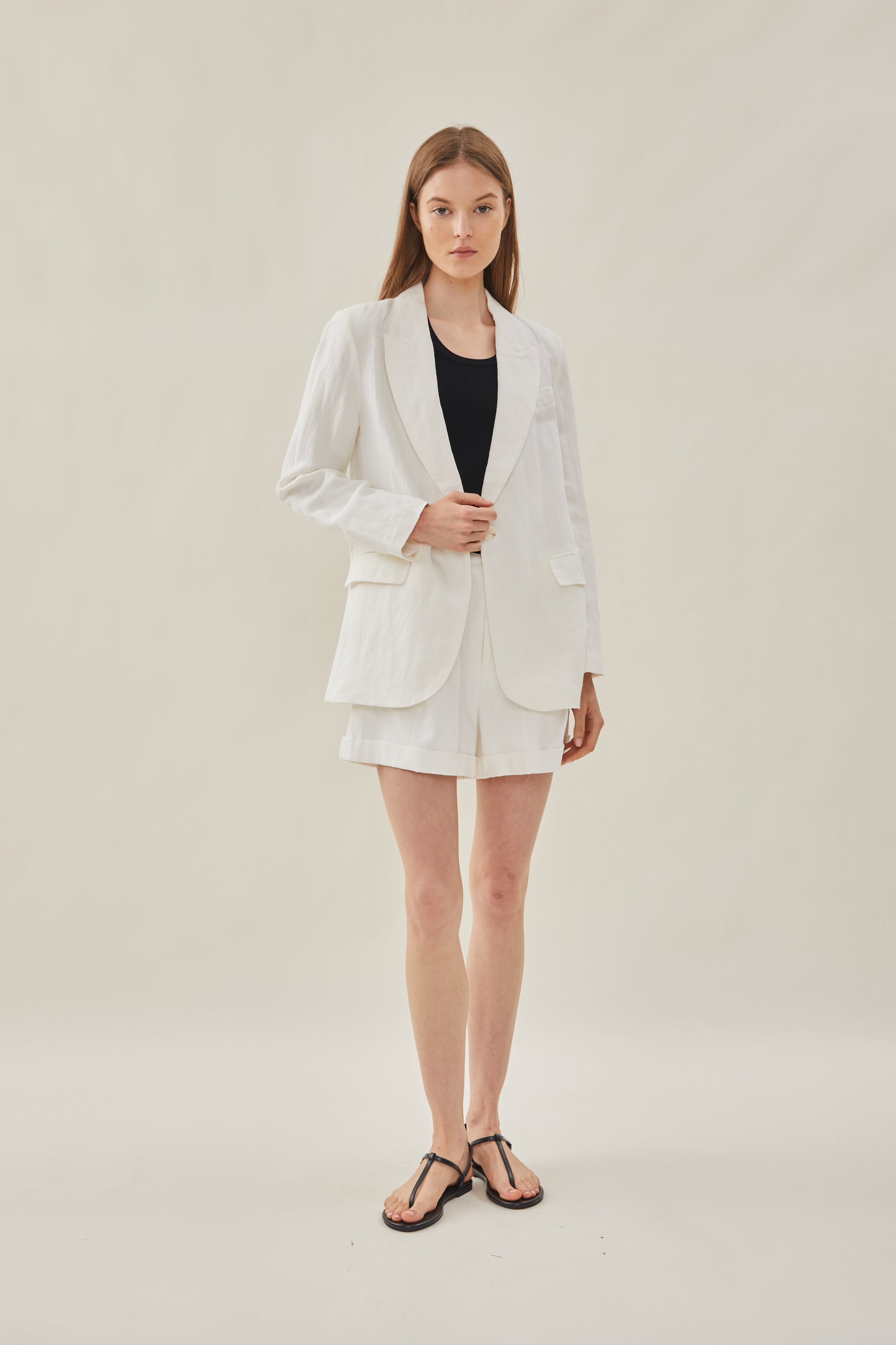 Oversized Linen Blazer in White