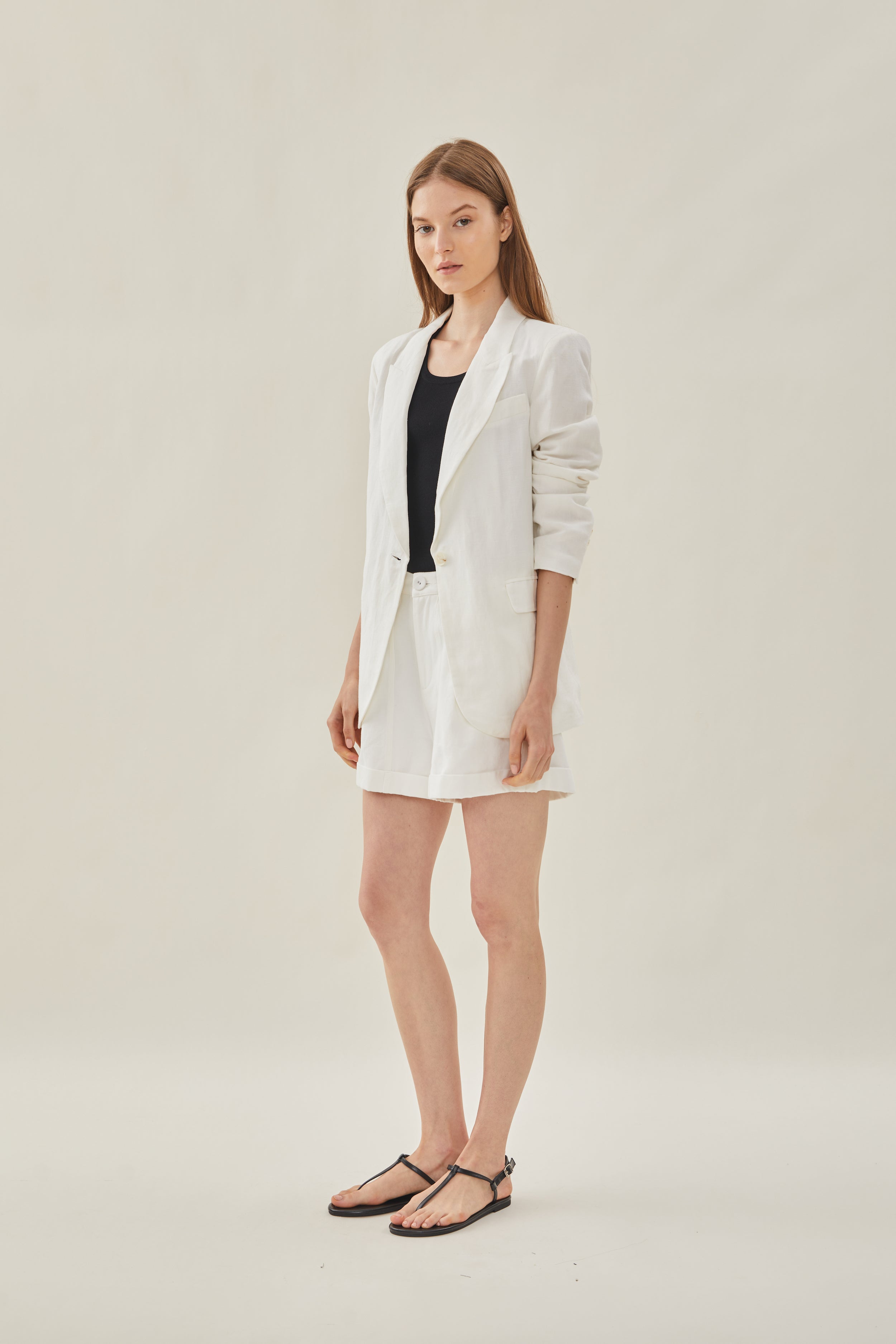 Oversized Linen Blazer in White