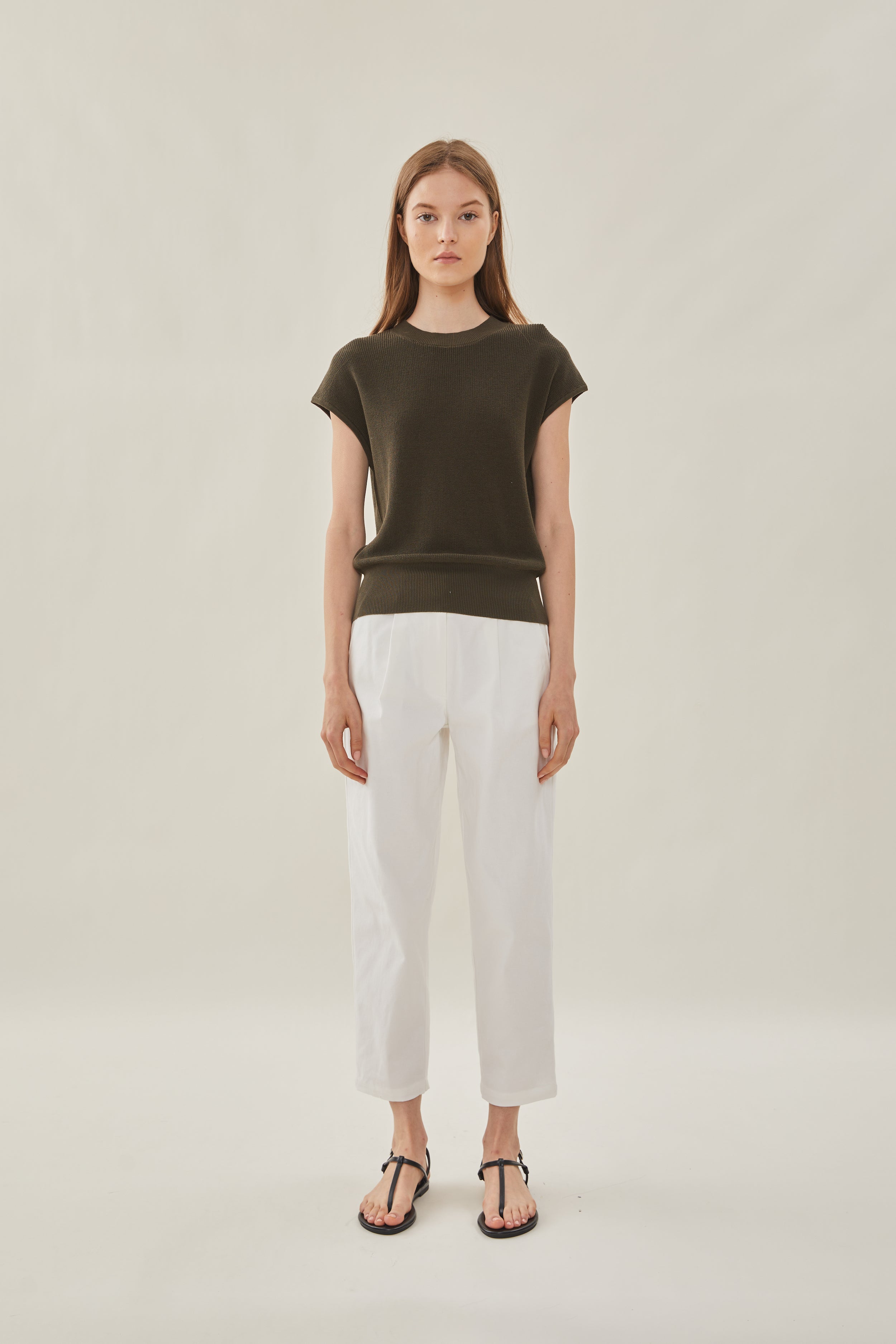 High Neck Cap Sleeve Top in Moss