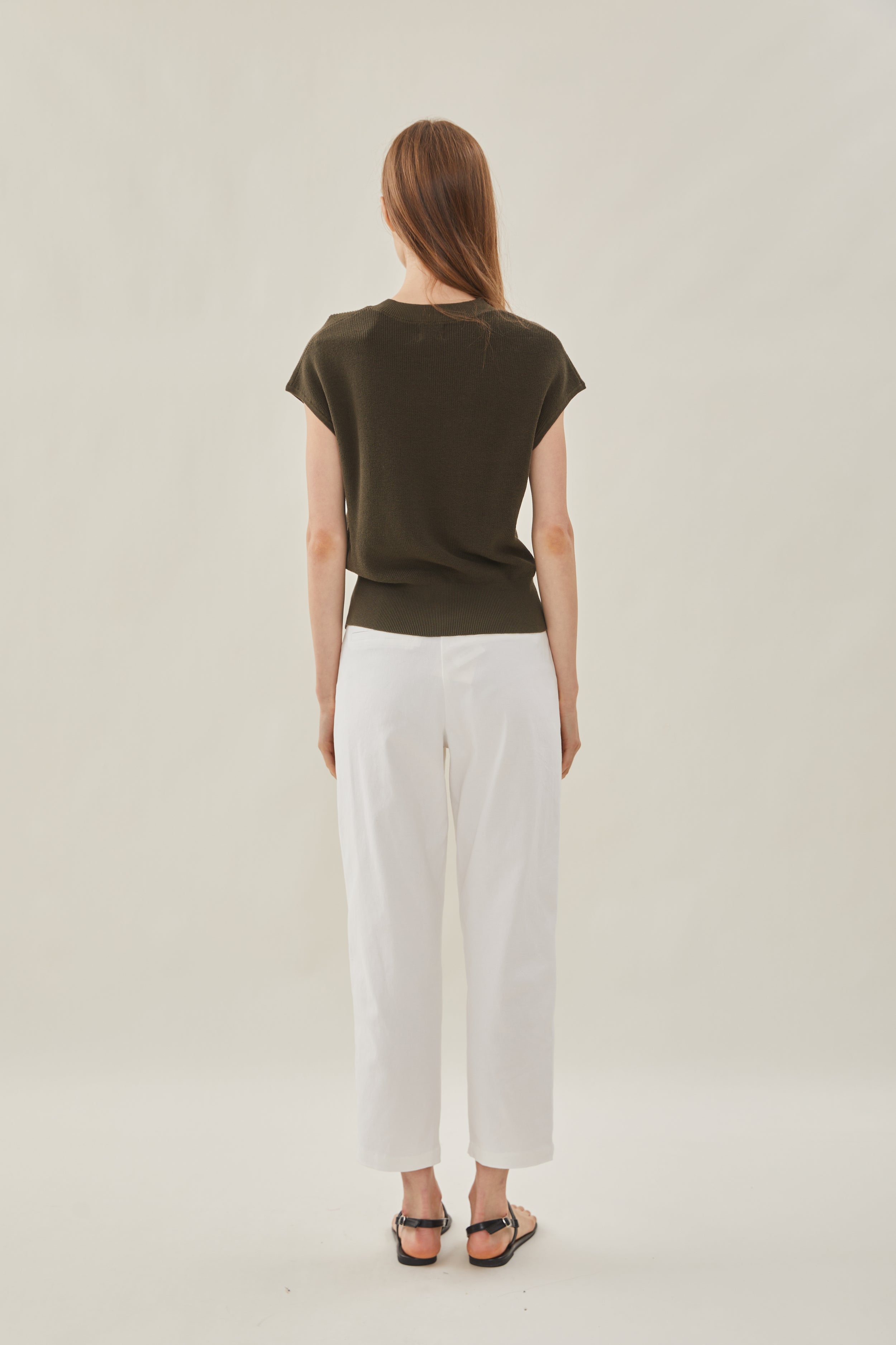 High Neck Cap Sleeve Top in Moss