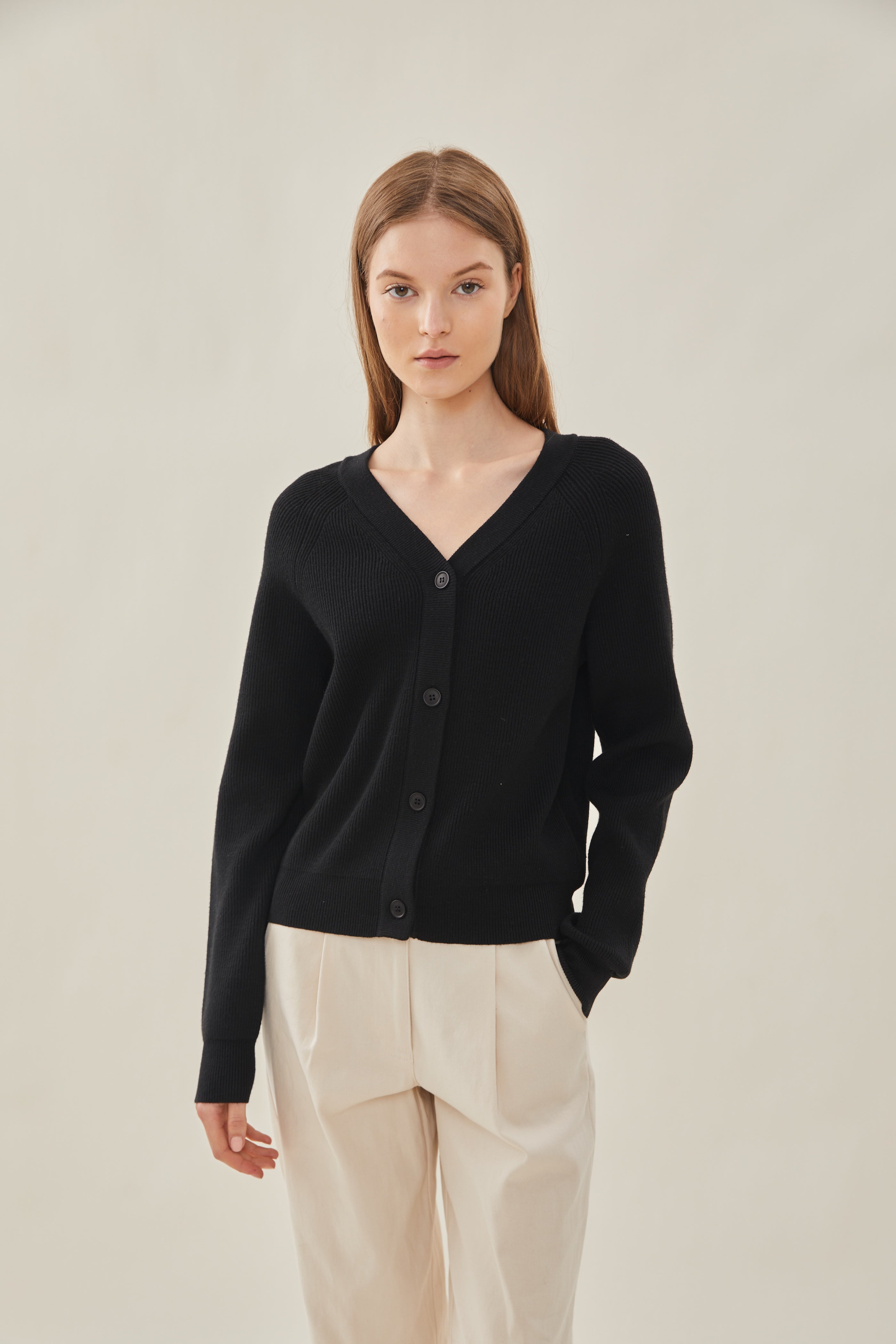 V-Neck Cardigan in Black