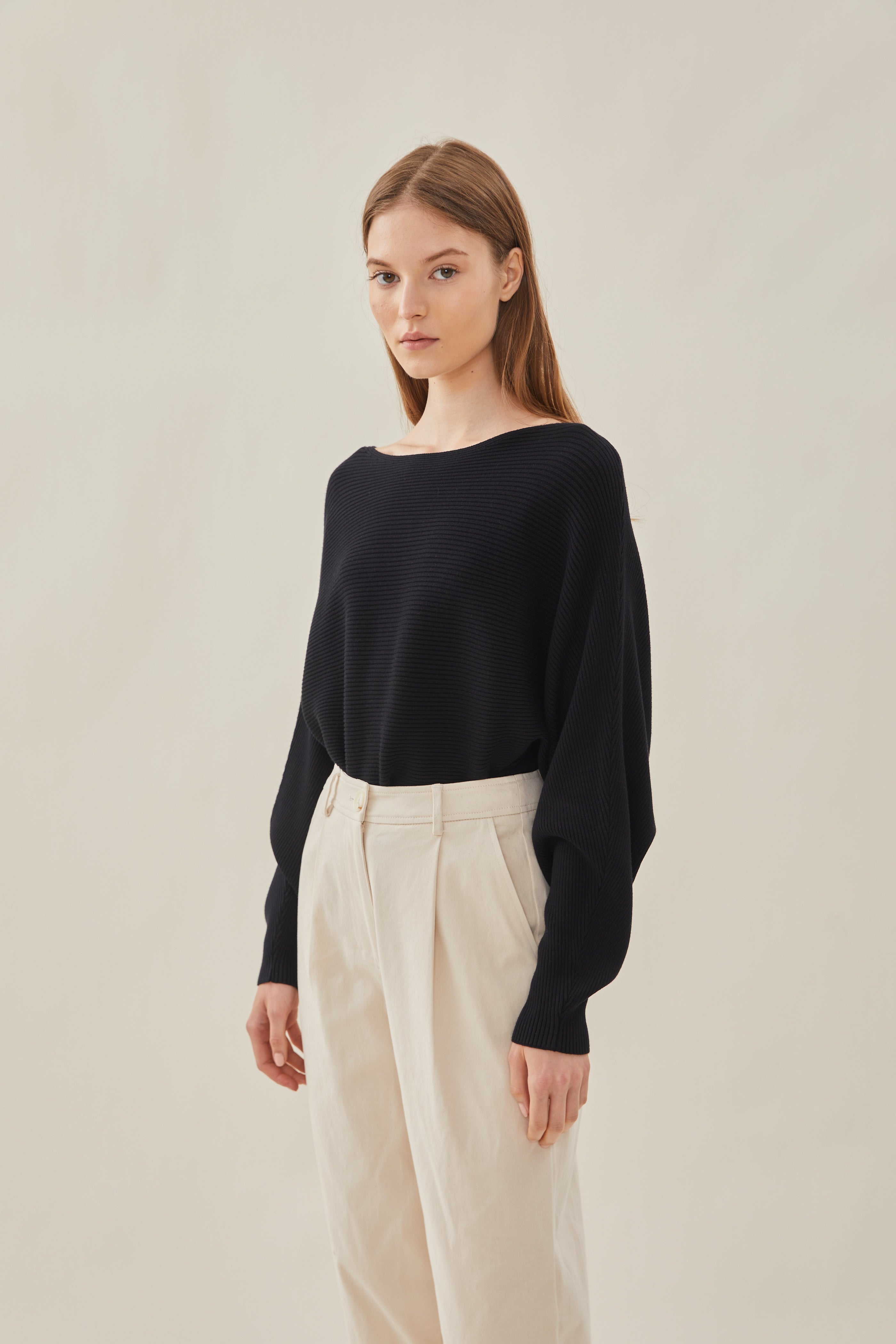 Boat Neck Knitted Top in Black