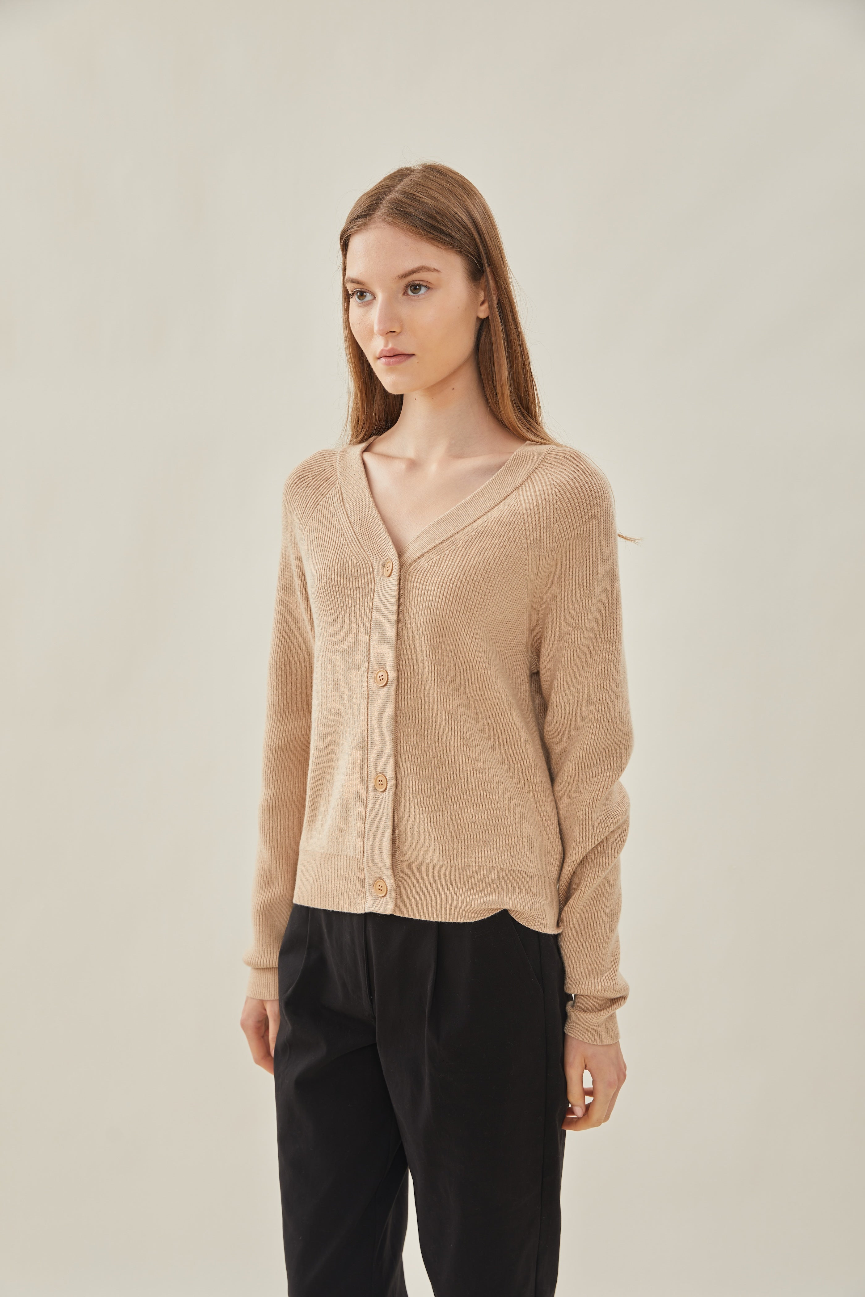 V-Neck Cardigan in Sand