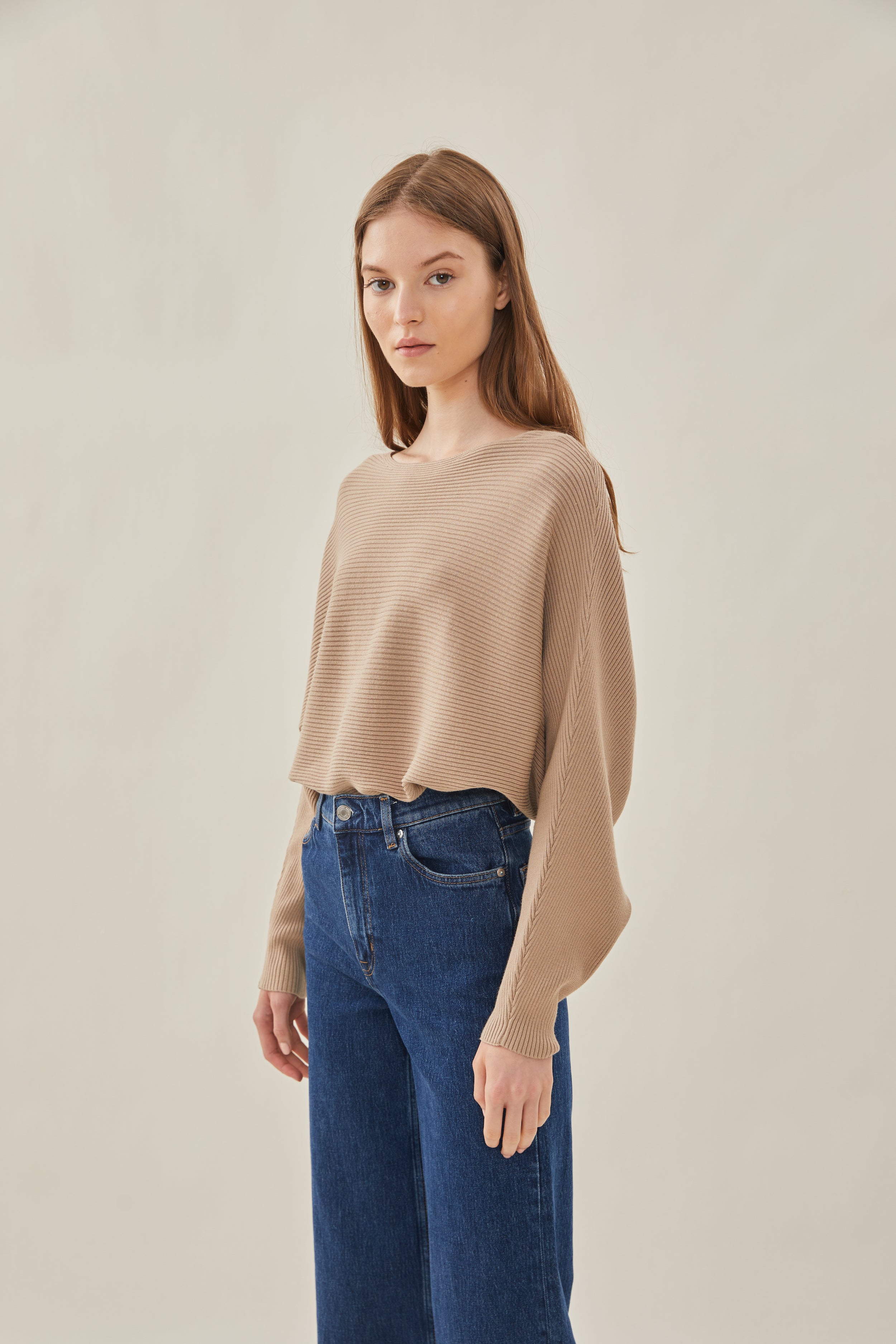 Boat Neck Knitted Top in Hay